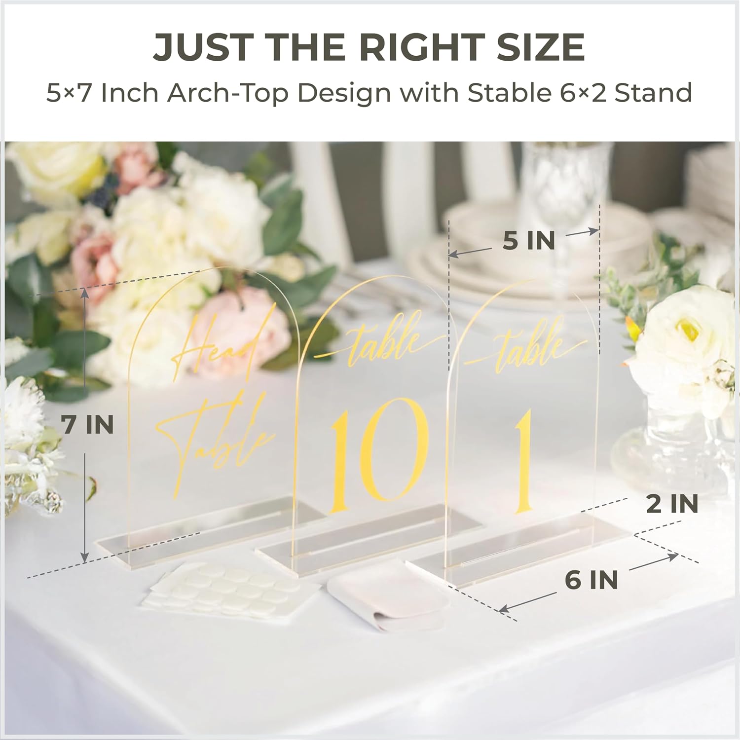 Clear gold Arched Wedding Table Numbers 1-10 with Stands, 5x7 Inch Acrylic Arch Sign with Holder, Clear gold Arch