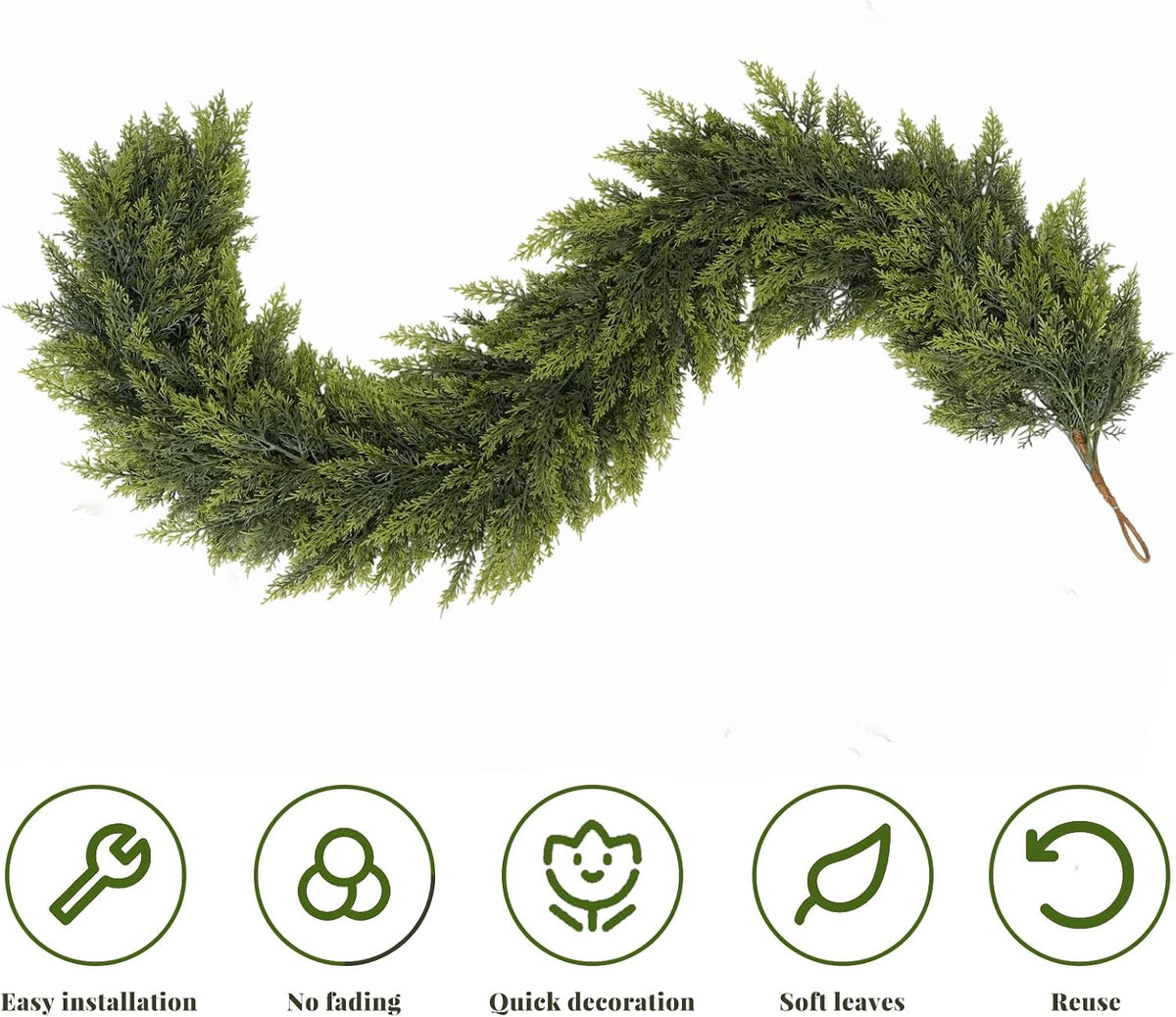 LVZHIYUAN 2 Pcs 6FT Christmas Garland,Real Touch Cedar Garland | Soft & Full Artificial Cypress Garlands for Mantle