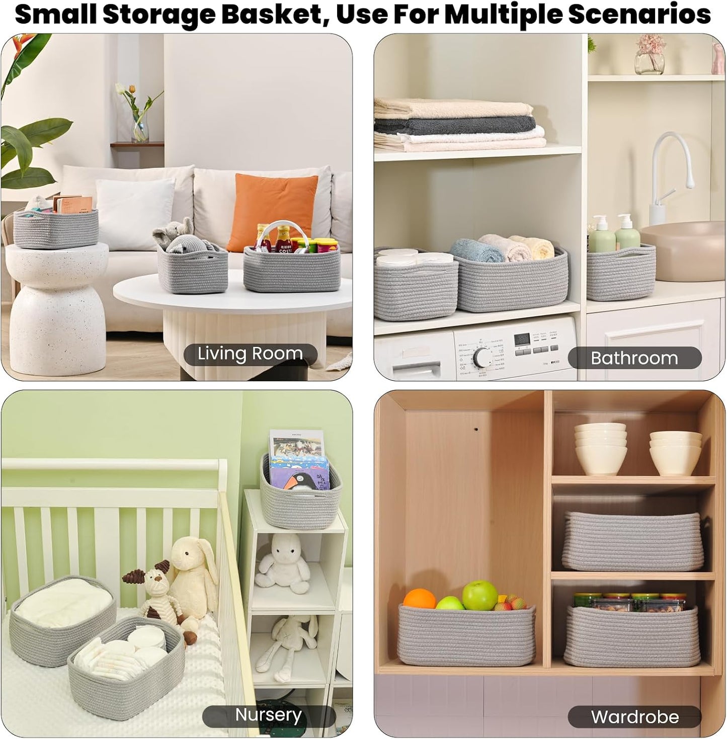 Woven Baskets for Storage / 13 x 8.5 x 5.1 / Grey