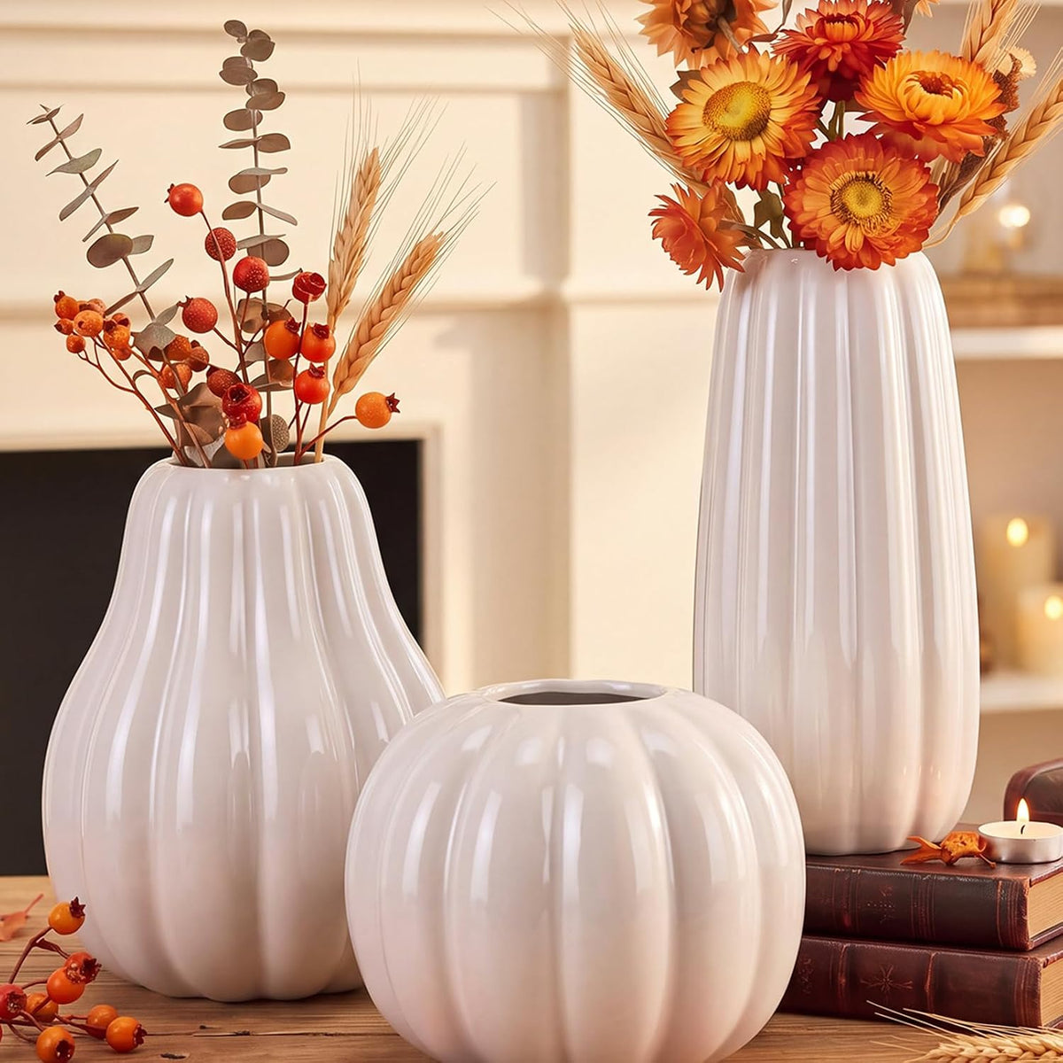 6 Pcs Fall Ceramic Pumpkin Vases Fall Flower Vase, Orange