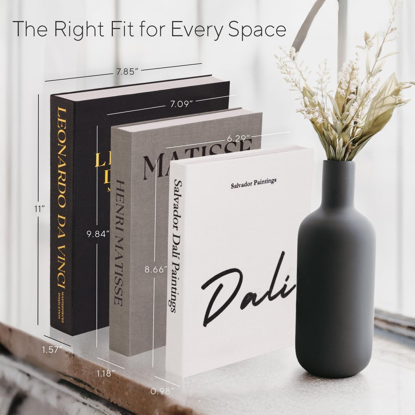 Elegant Linen Decorative Books / Black / Set of 3