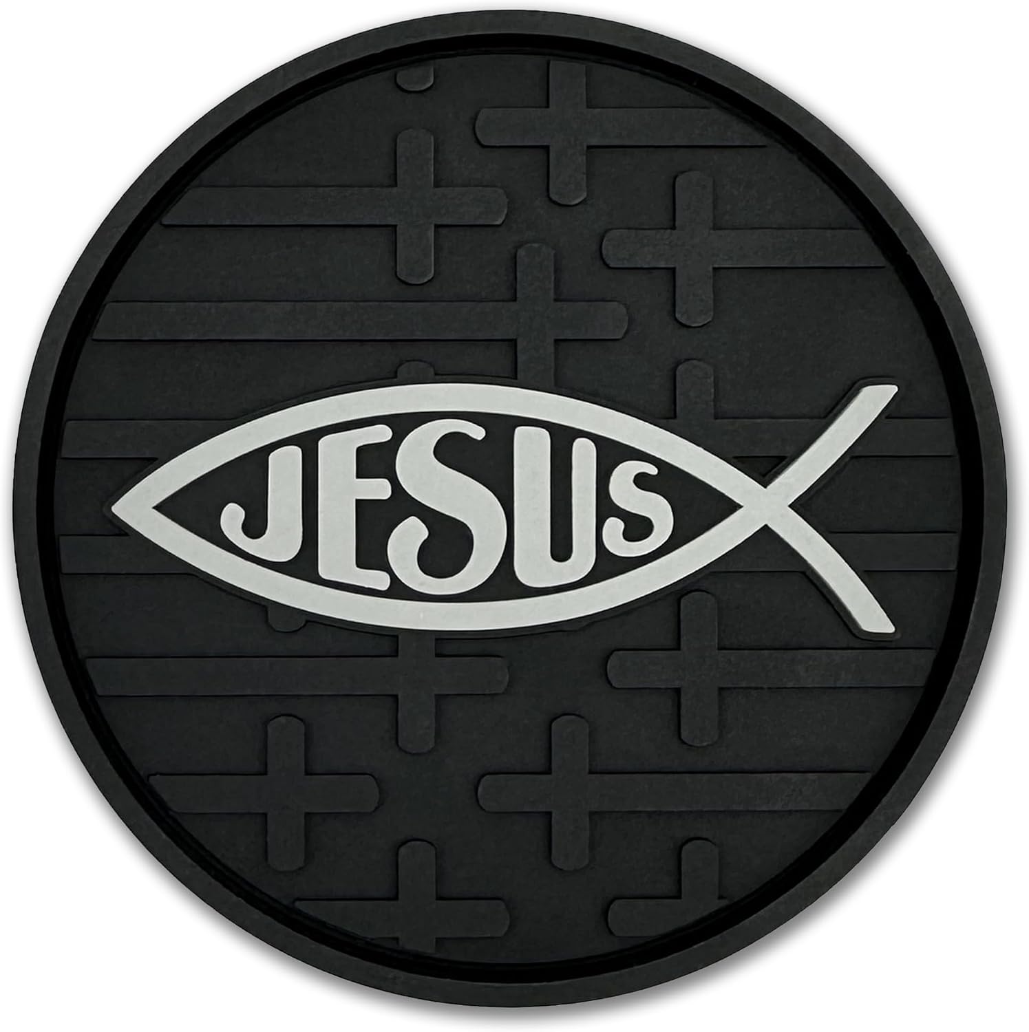 Christian Jesus Fish and Crosses Textured 3D Automotive Religious / Religious 4-pack / Set of 4