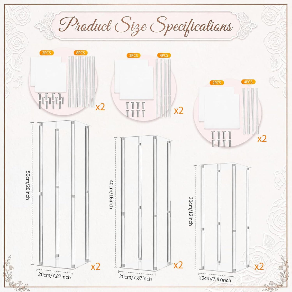 Geetery 6 Pieces Tall Acrylic Vase Wedding Centerpieces Clear Flower Stand Column Geometric Floral Vase Elegant Display