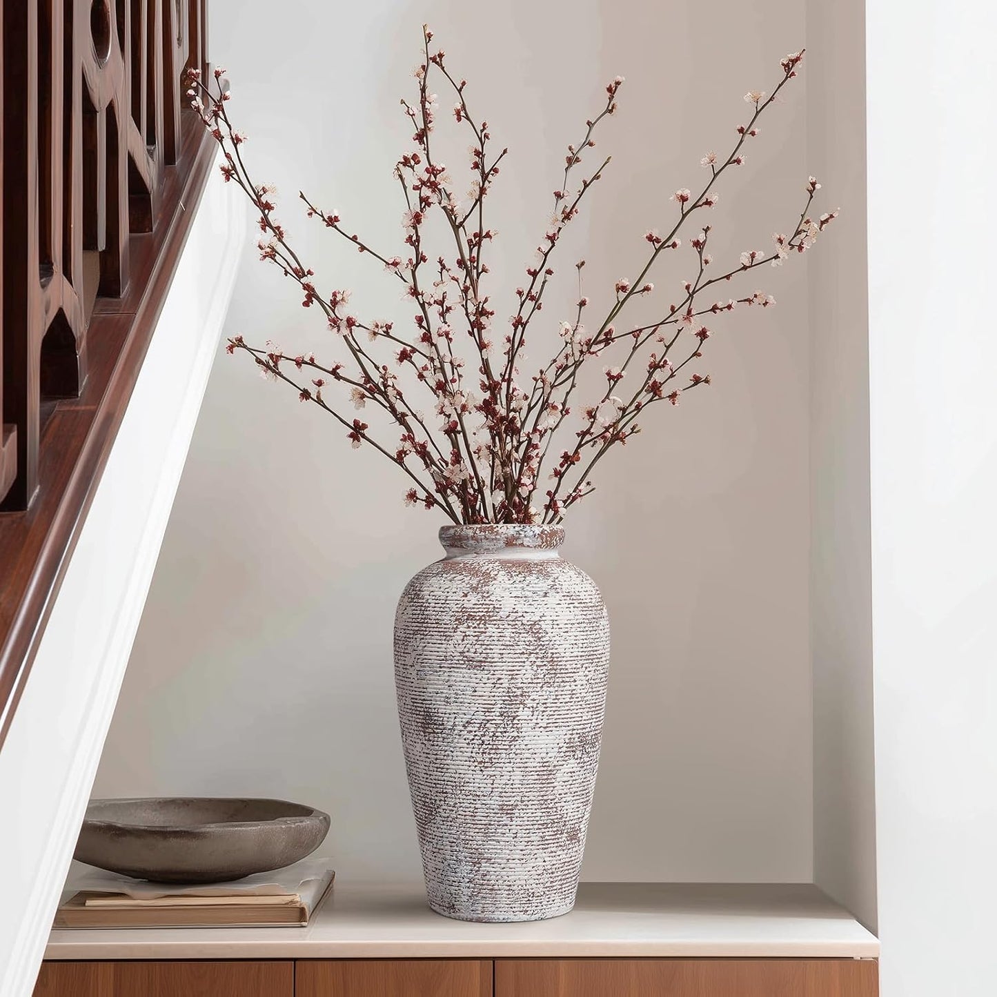 Rustic Farmhouse Vase / 11 Inch / Brown and White