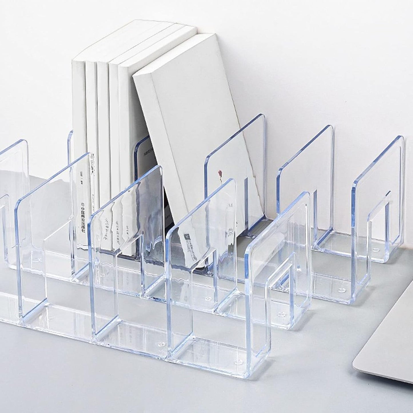 Bookends Transparent Color Simple 4 Compartments Acrylic Book Shelf Holder / Clear