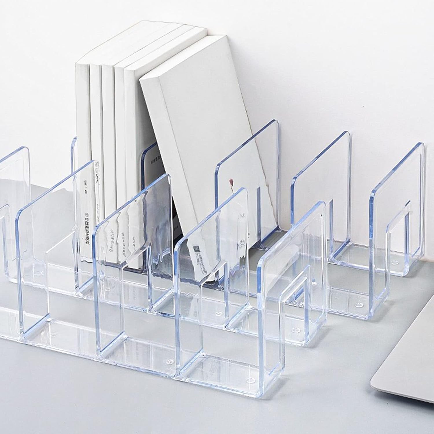 Bookends Transparent Color Simple 4 Compartments Acrylic Book Shelf Holder / Clear