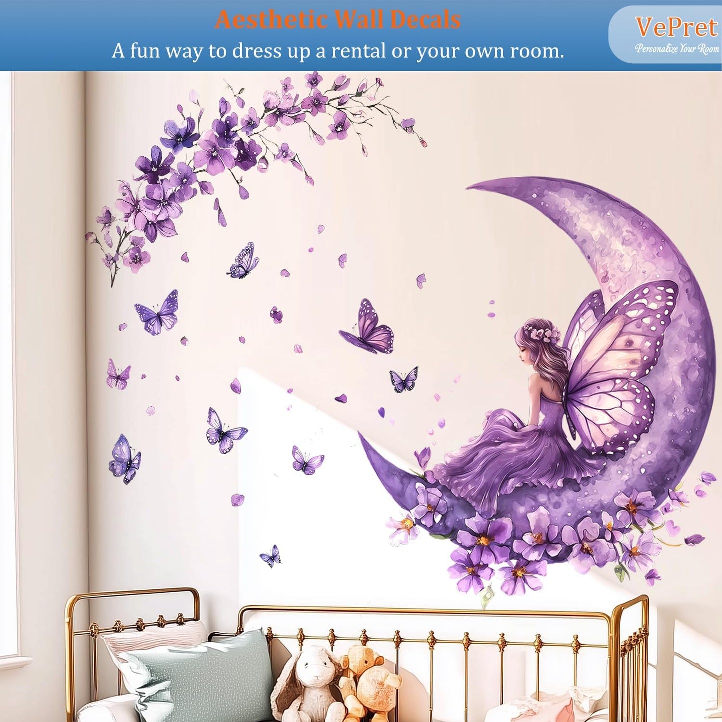 Fairy Wall Decals Peel and Stick / Watercolor, Fantasy, Boho, Magical, Ethereal / Purple