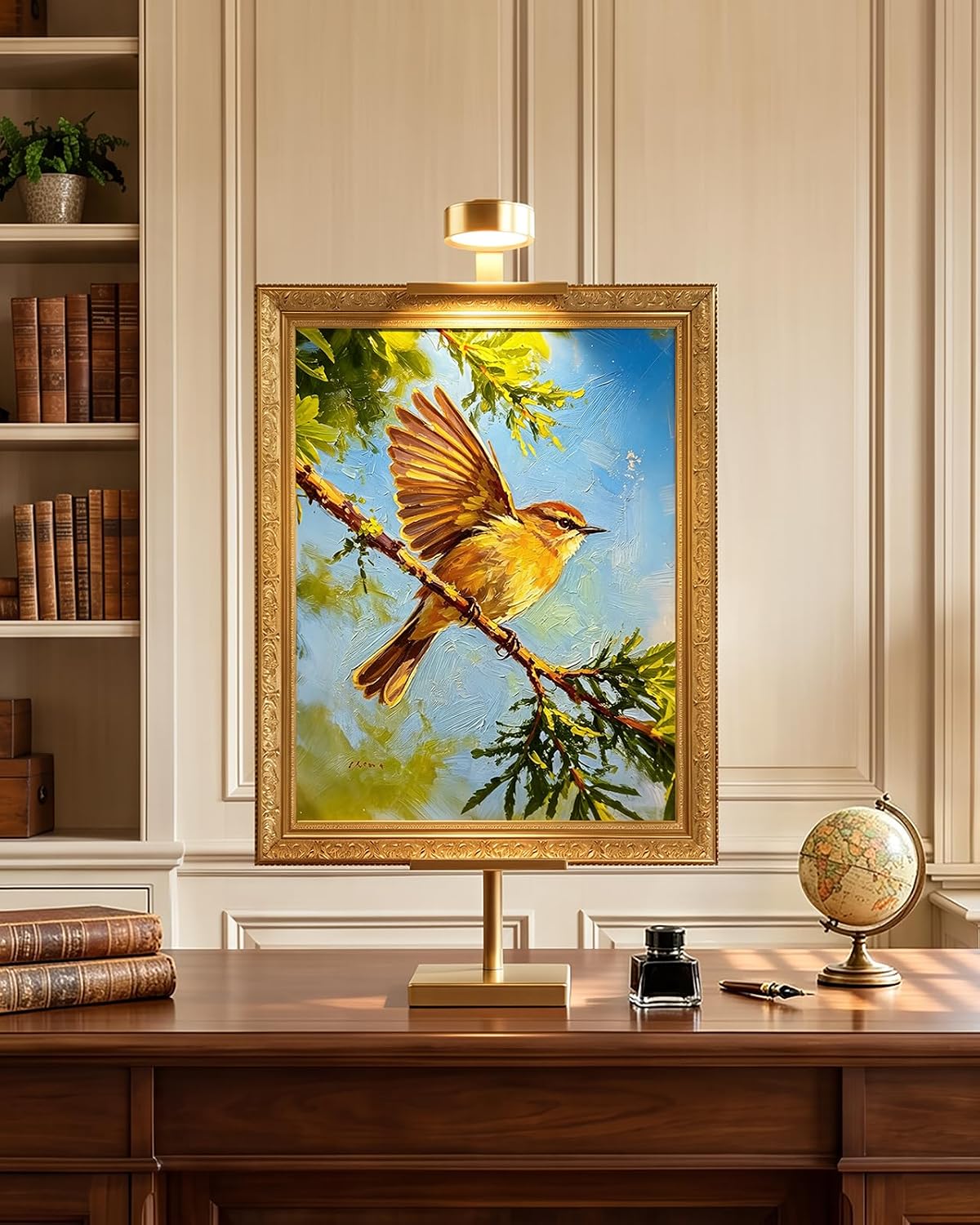 Adjustable Tabletop Easel Stand with Picture Frame Light, Gold | Picture Easels for Display Up to 29" H, Picture Frame
