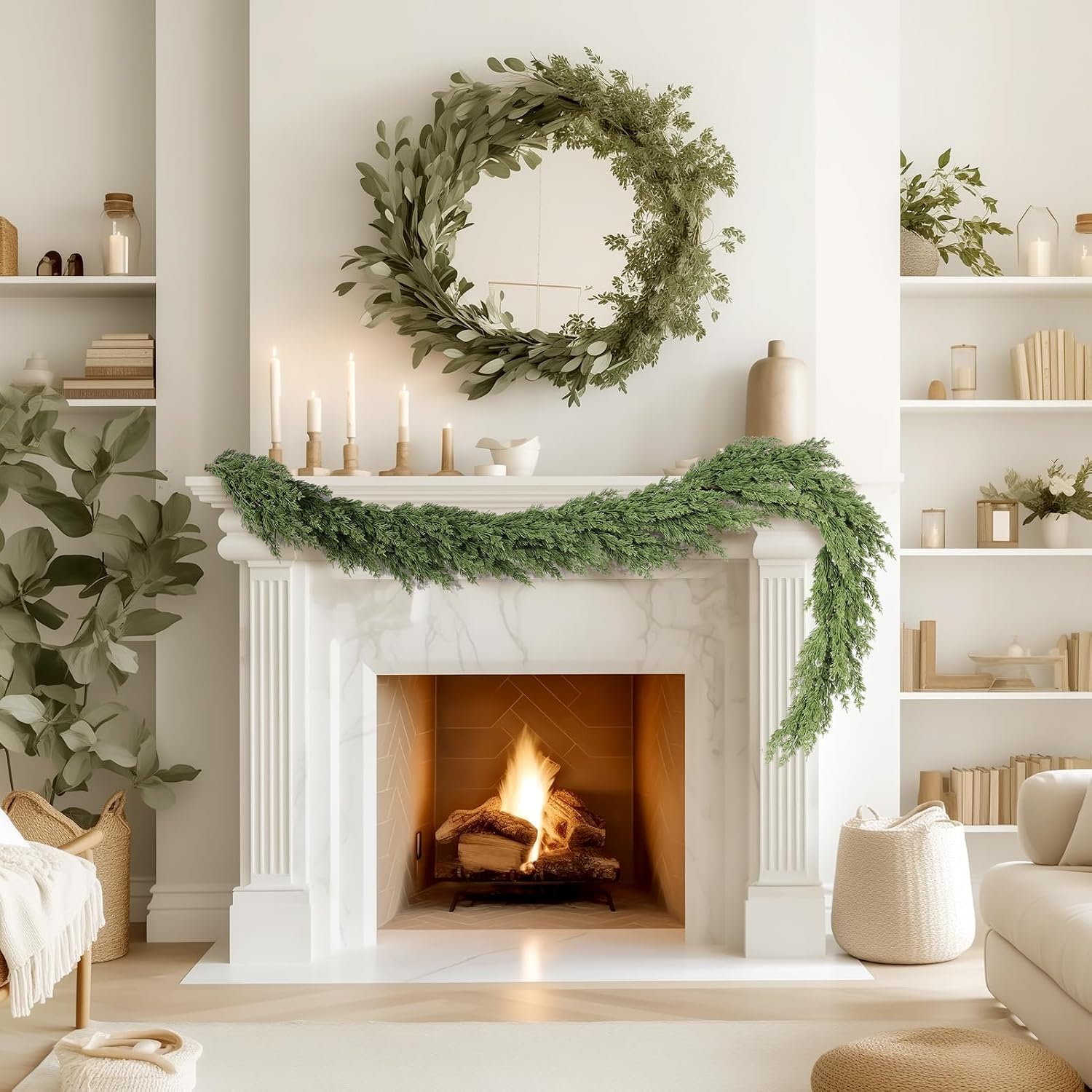 WBHome Real Touch Pinus Garland for Christmas Holiday Seasonal Outdoor/Indoor Home Decor, 6FT Long