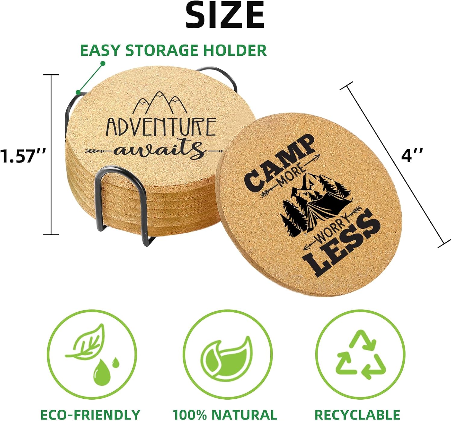 Holder / Coaster Absorbent Cork Wood for Cup Desk Office Table Kitchen Decor / Camping / Set of 6