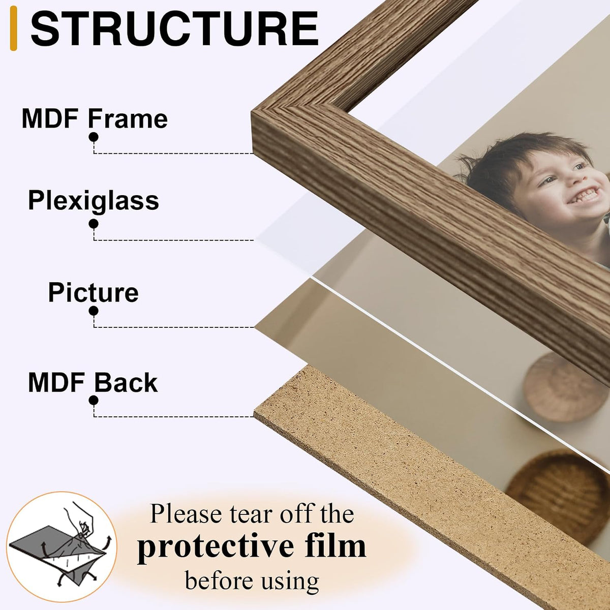 decorUhome Natural Triple 8x10 Picture Frame Vertical, MDNT08 | "Z" Shape Folding Design Engineered Wood Trifold Photo