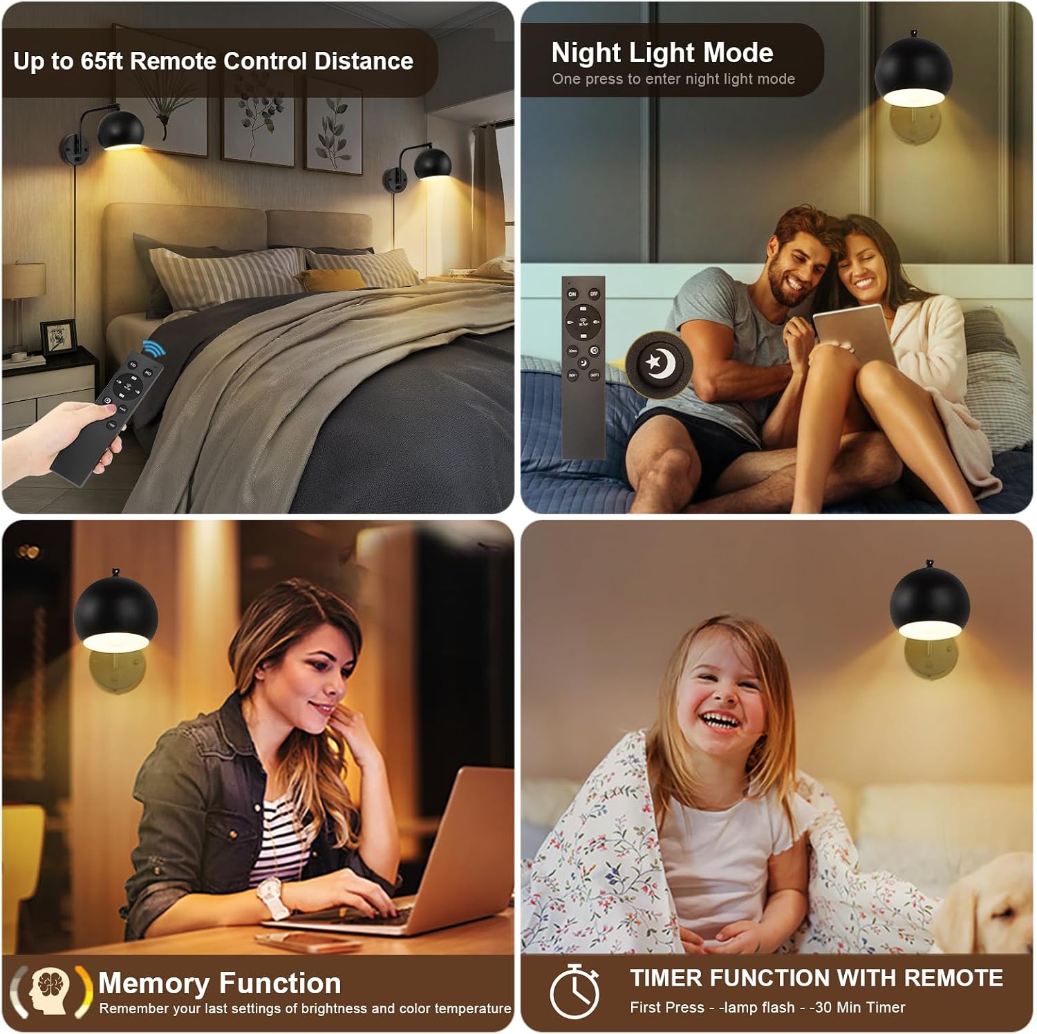 VATONI Wall Sconce with Remote Control, Dimmable Plug in Wall Sconces and Adjustable Color Temperature 2700K~6000K