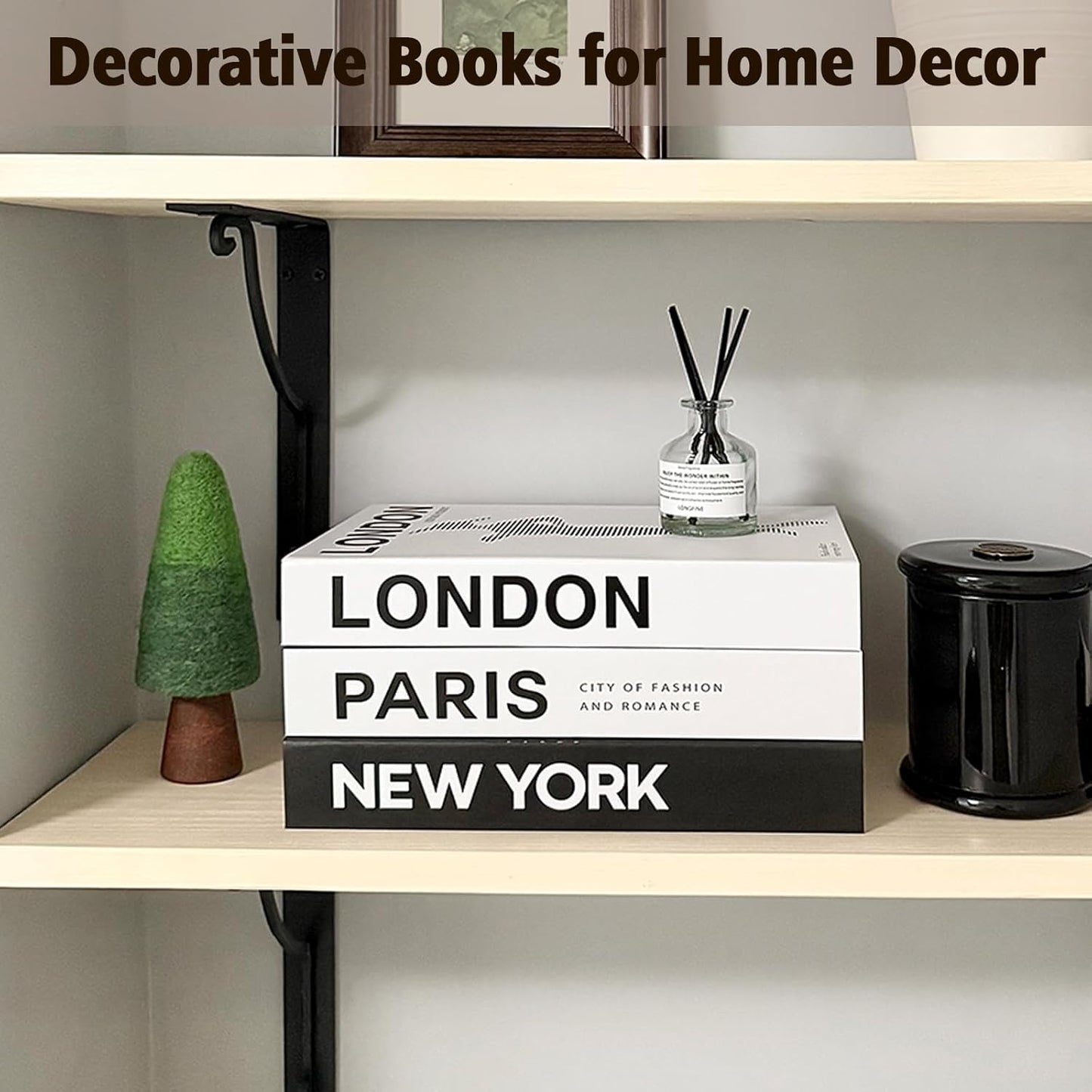 Decorative Books / Stylish Bookshelf and Office Living Room and White Fake Books / Black