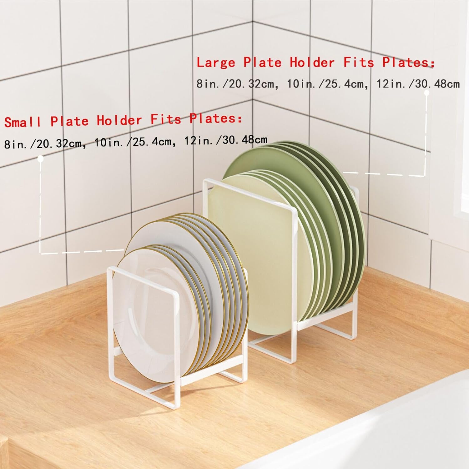 Metal Drying Rack, 3 Pack Inside Cabinet Plate Holders Organizers, Upright Dish Racks for Countertop and Cupboard
