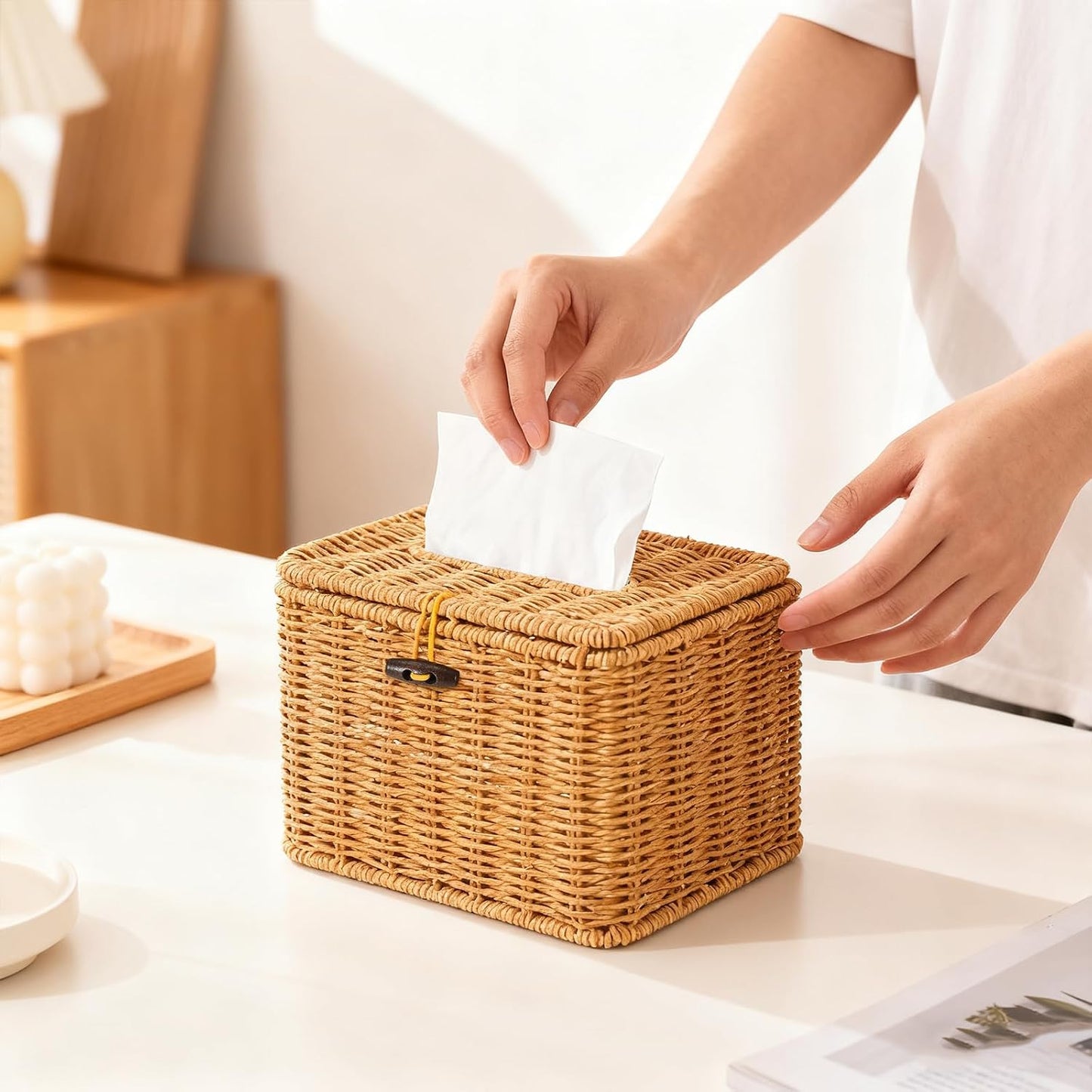 Square Plastic Rattan Facial Towel Container