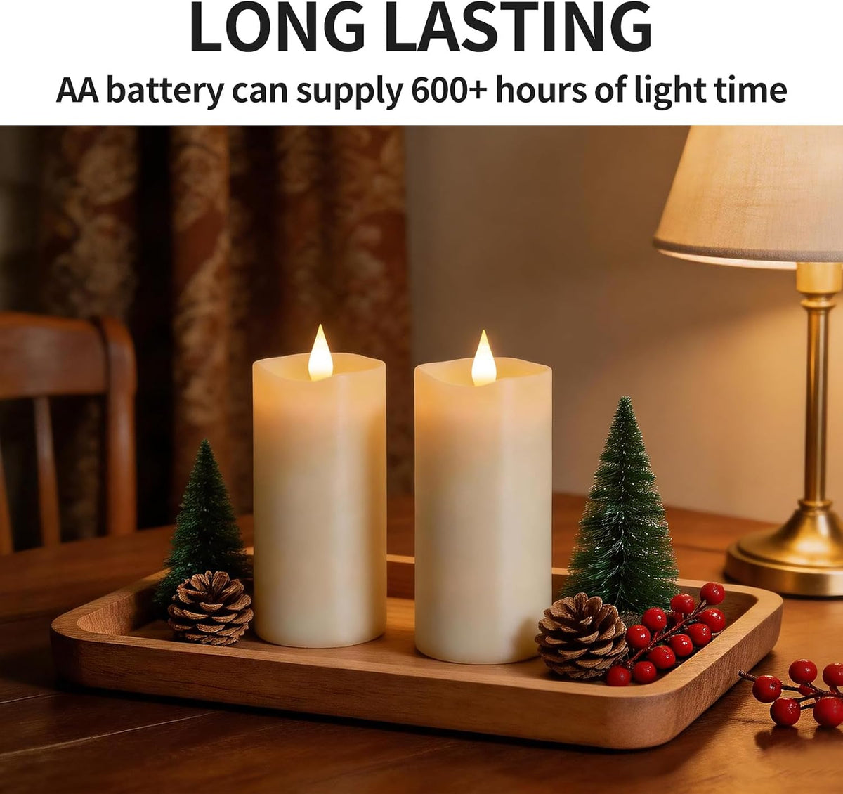 Flameless LED Candles 3"x7" Set of 2, Battery Operated with Remote & Timer, 600-Hour on 2 AA Batteries, Flickering