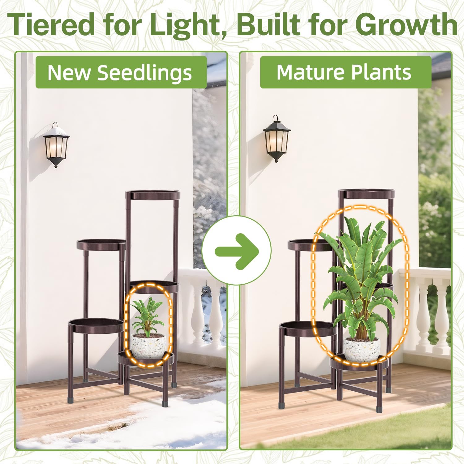 iDavosic.ly Plant Stand Indoor Outdoor, 5 Tier Metal Corner Shelf, Bronze | Tiered Flower Display Holder, Folding Multi