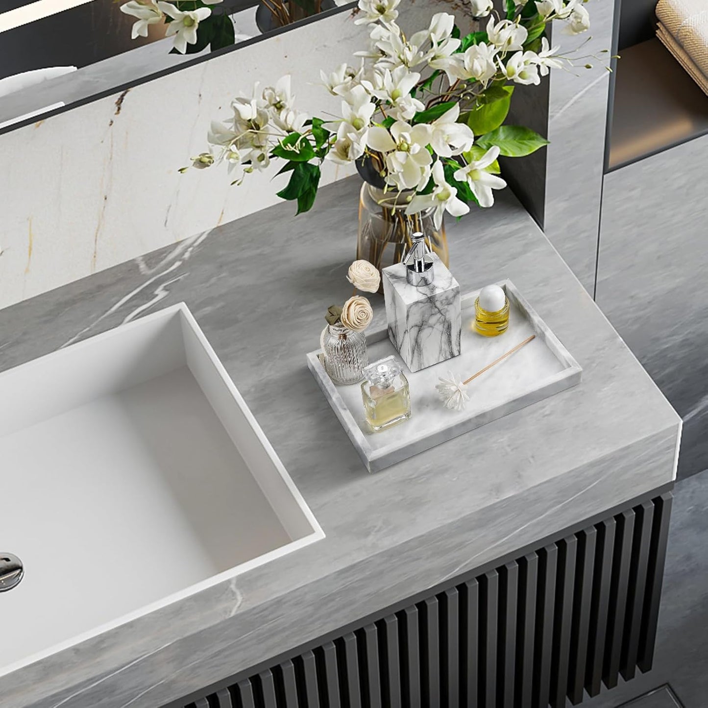 Real Natural Marble Tray / White / 12 x 8 x 1.2