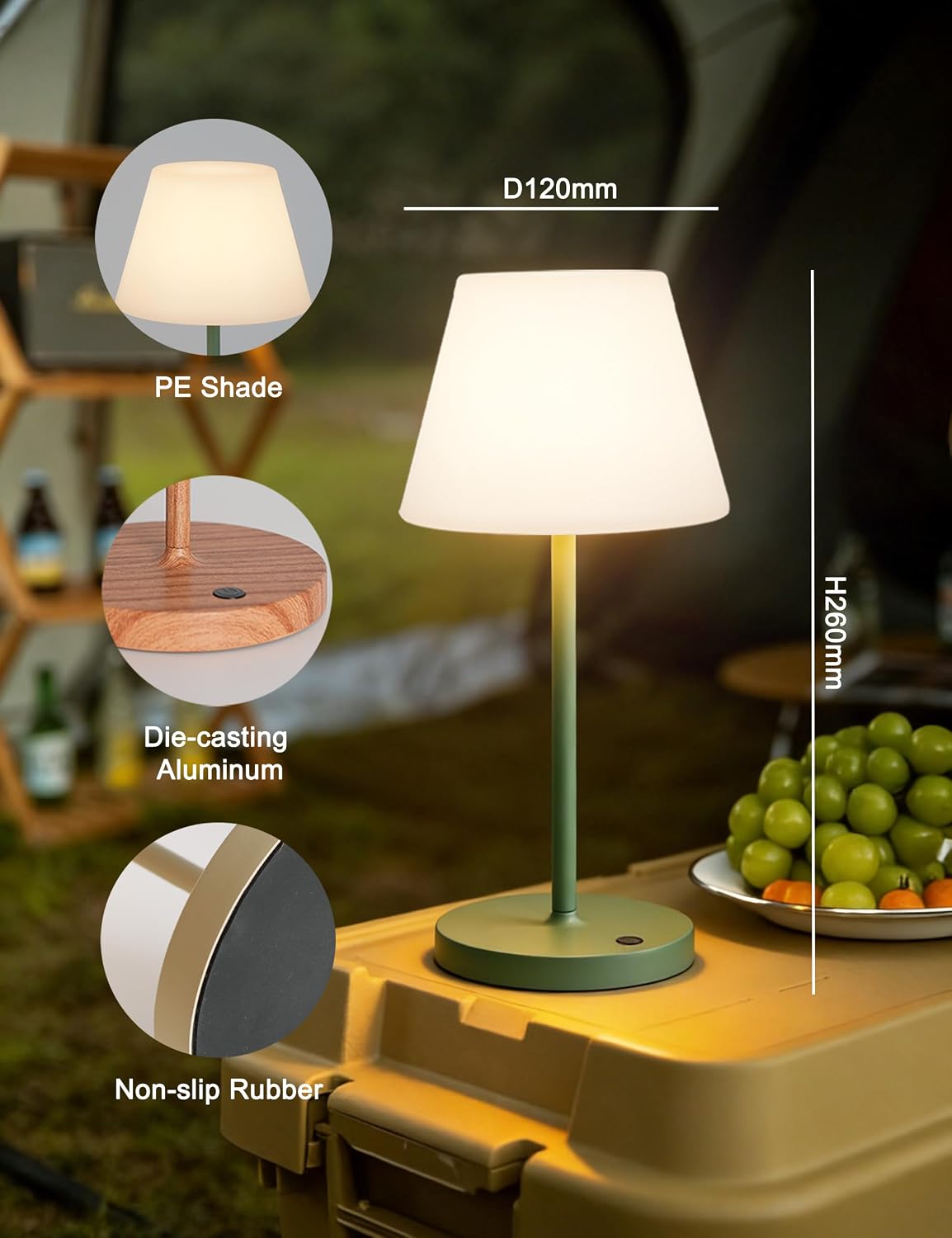 WEILAILUX Small Outdoor Table Lamp, Shower Lamp Waterproof (Mini Green) | Original Design, Cordless Rechargeable