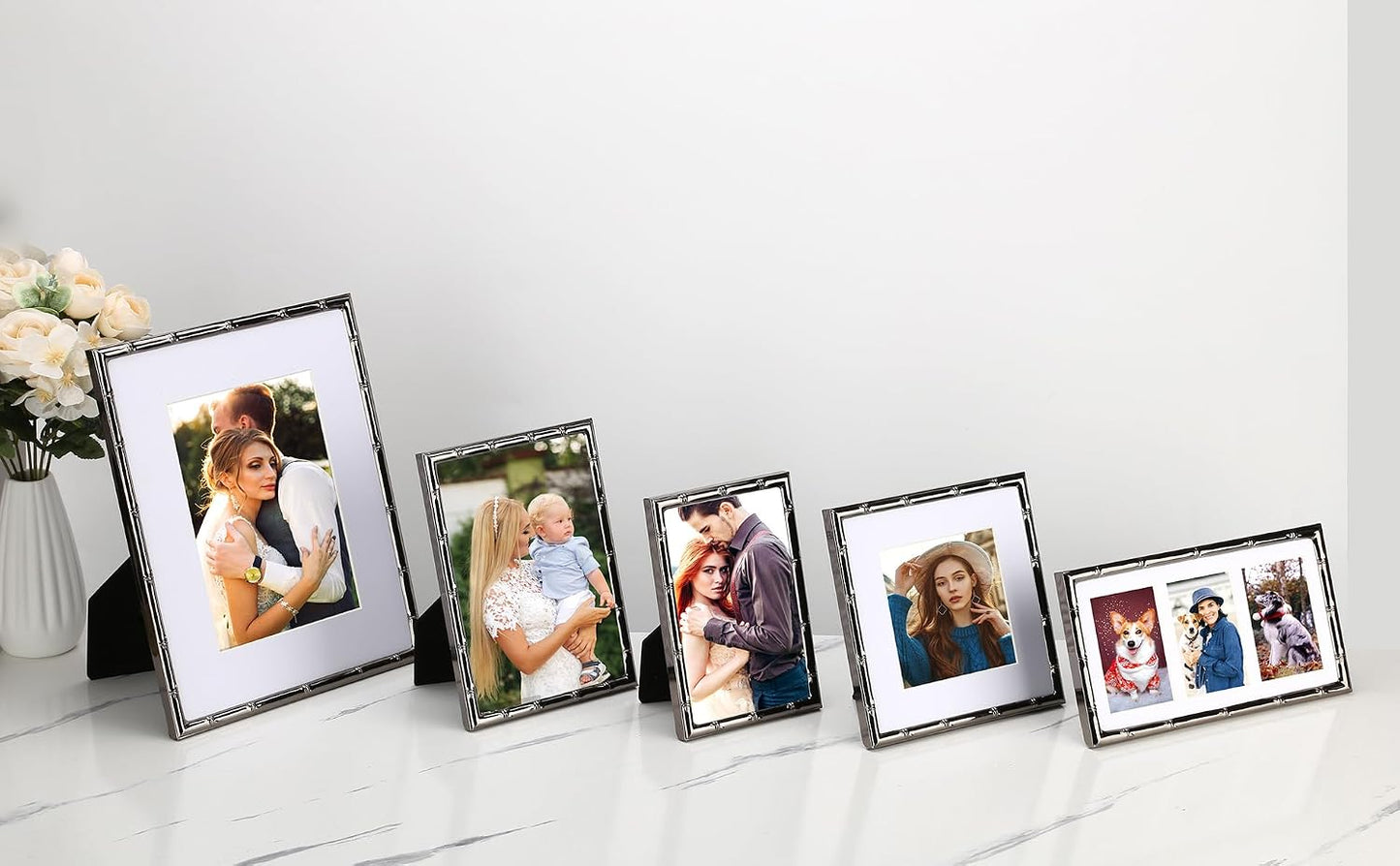 3-2x3'' Black Multi Metal Picture Frames,3 section frames 2pack, Elegant Bamboo Detail Designs Plated Photo Frames