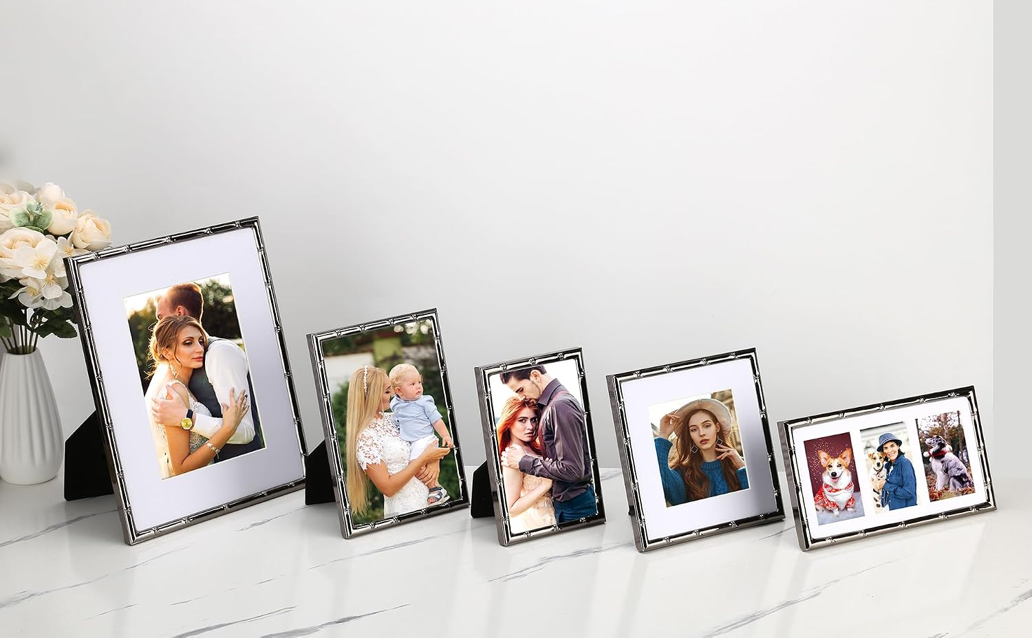 3-2x3'' Black Multi Metal Picture Frames,3 section frames 2pack, Elegant Bamboo Detail Designs Plated Photo Frames