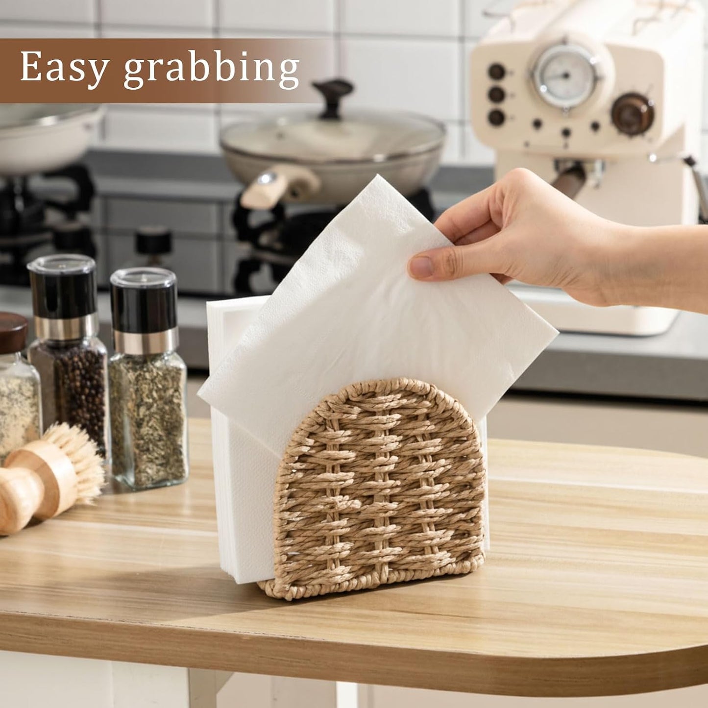 Woven Rattan Wicker Upright Napkin Holders / Arched / Flaxen