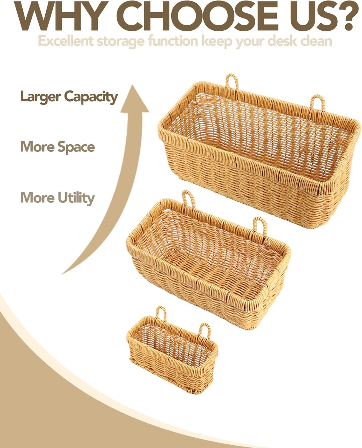 Boho Style Hand-Woven Hanging Storage Baskets / Logs / 3 Pc / Set of 3