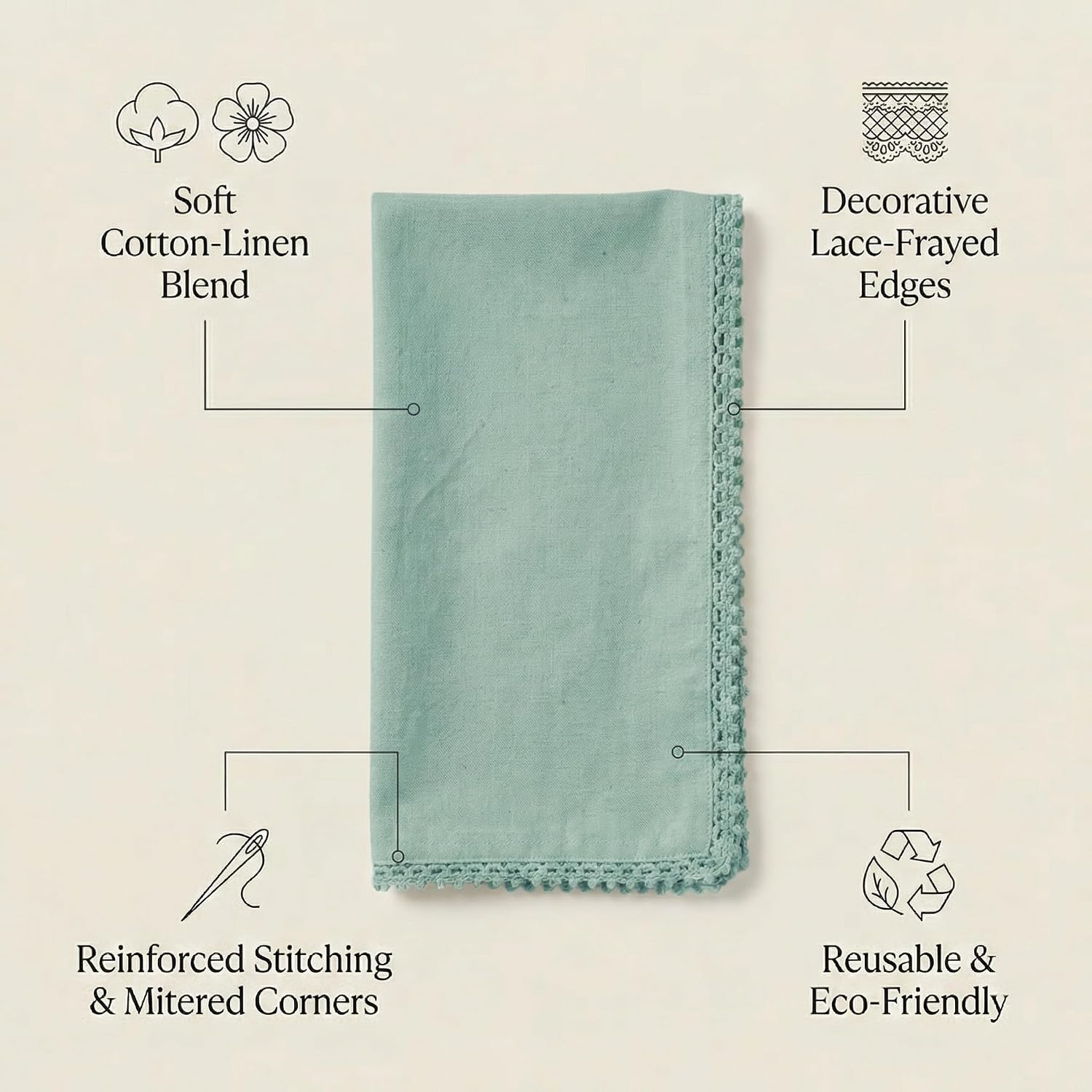 ACCENTHOME Teal Set of 12 18x18 inch Cotton Linen Dinner Napkins - Washable Soft Premium Hotel Quality Reusable Napkins