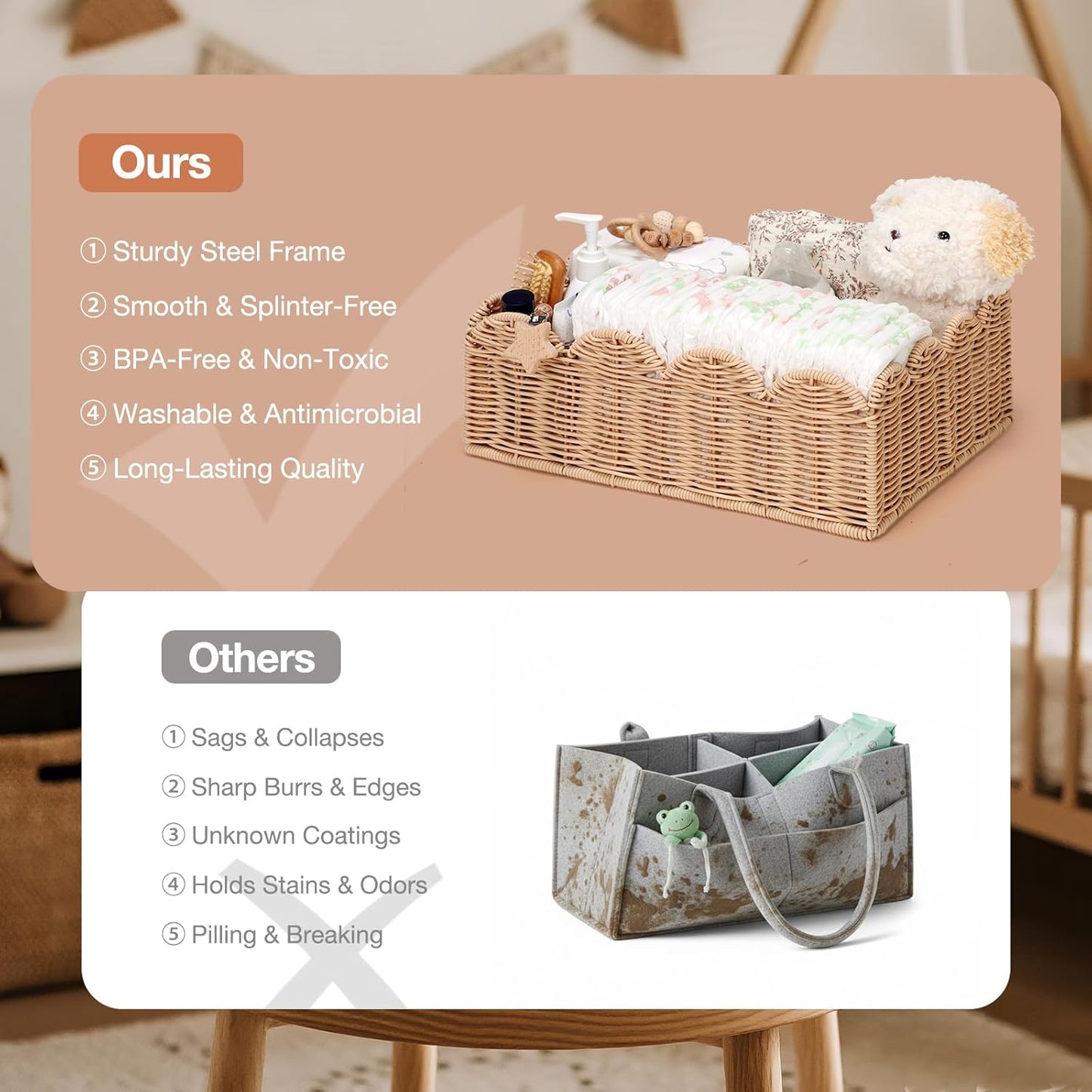 Wicker Diaper Caddy Organizer / Natural / L