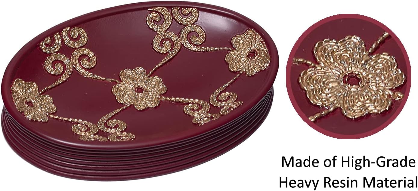 Zahari Home 4pc Elegant Rose Burgundy Bathroom Set Classic Bathroom Lotion Dispenser, Tumbler, Toothbrush Case and Bar