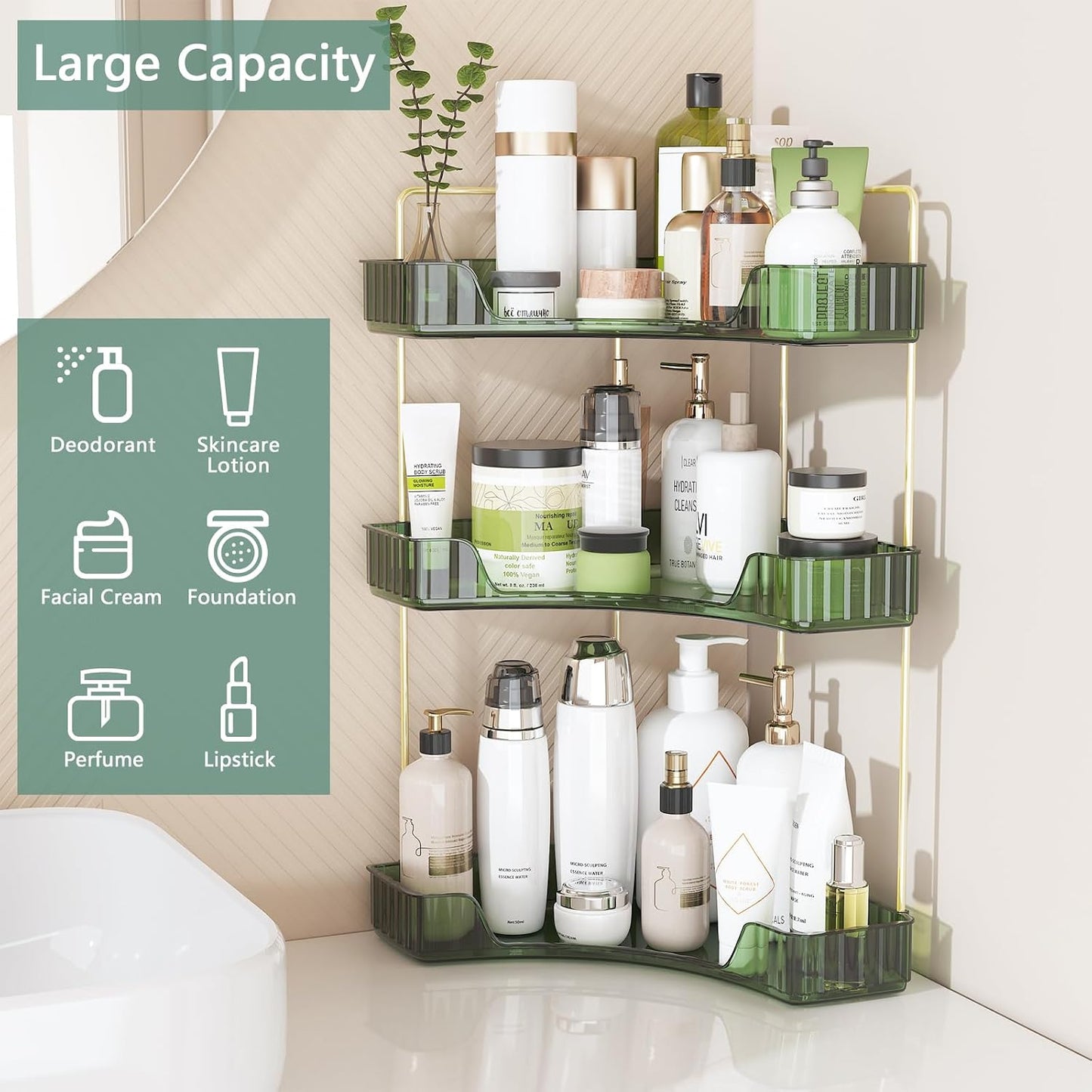 Webetop Corner Bathroom Organizer 3 Tier Makeup Countertop Shelf for Vanity | Compact Corner Design, Daily Item