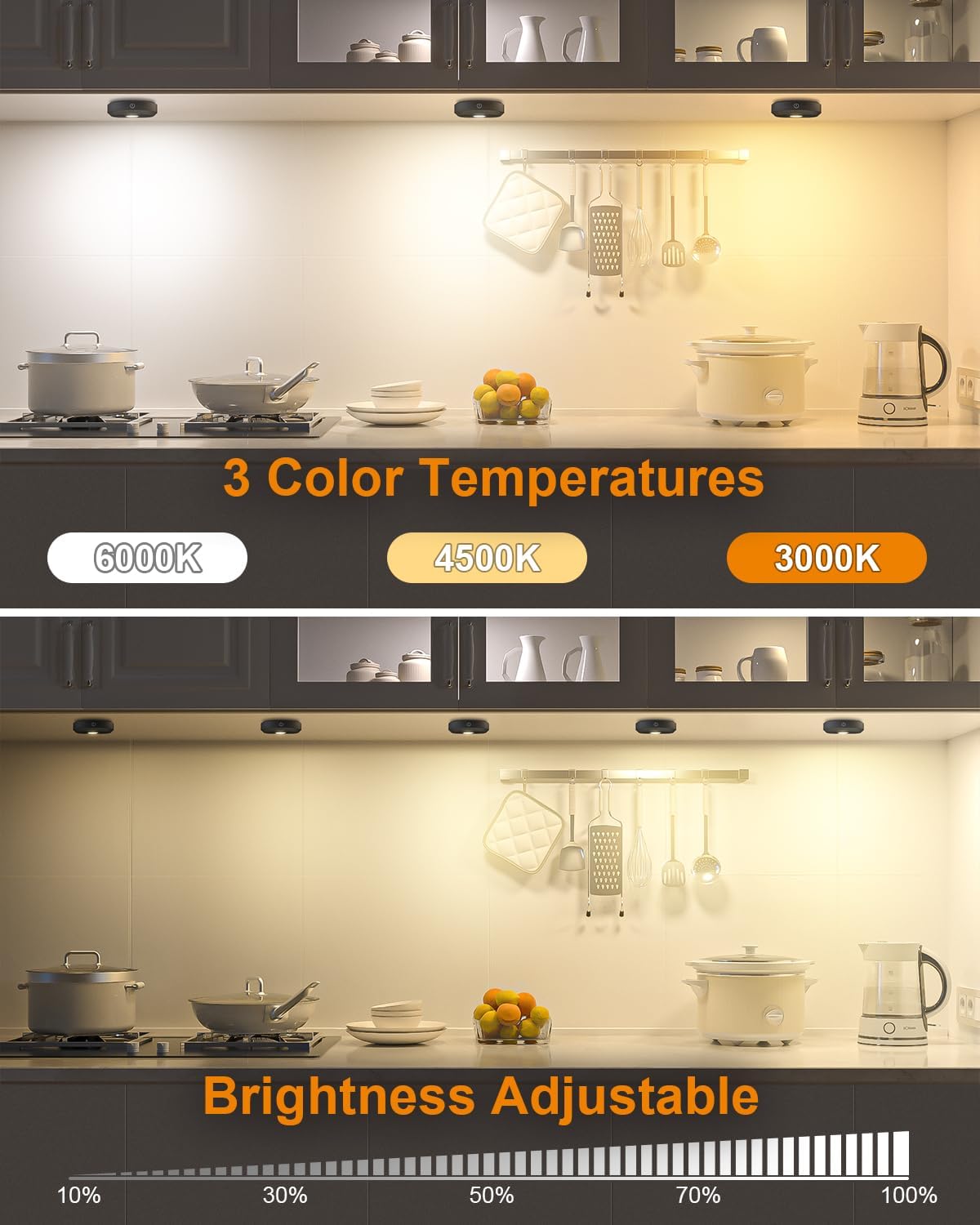 WILLED Under Cabinet Lighting Wireless,Rechargeable Puck Lights with Remote Control,Battery Tap Light Stick On,3 Colors