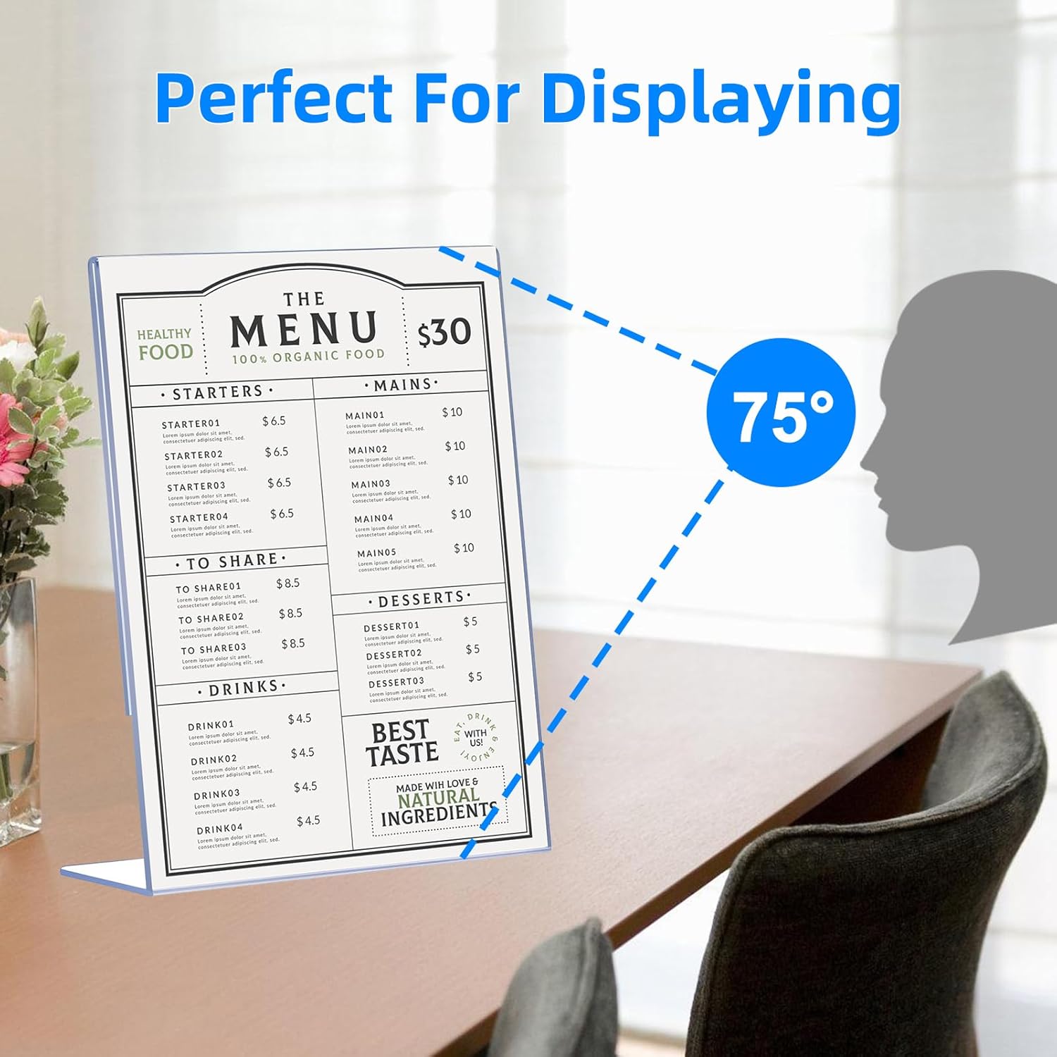 Acrylic Sign Holder / 8.5 x 11 / Vertical / Clear / Set of 6