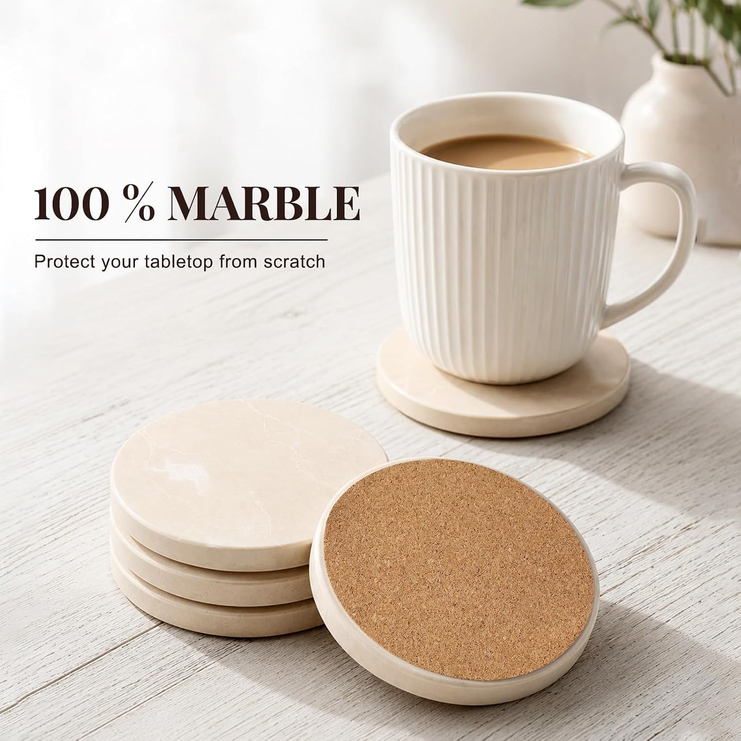 4" Stone Coaster for Drinks Coffee / Beige / Set of 4