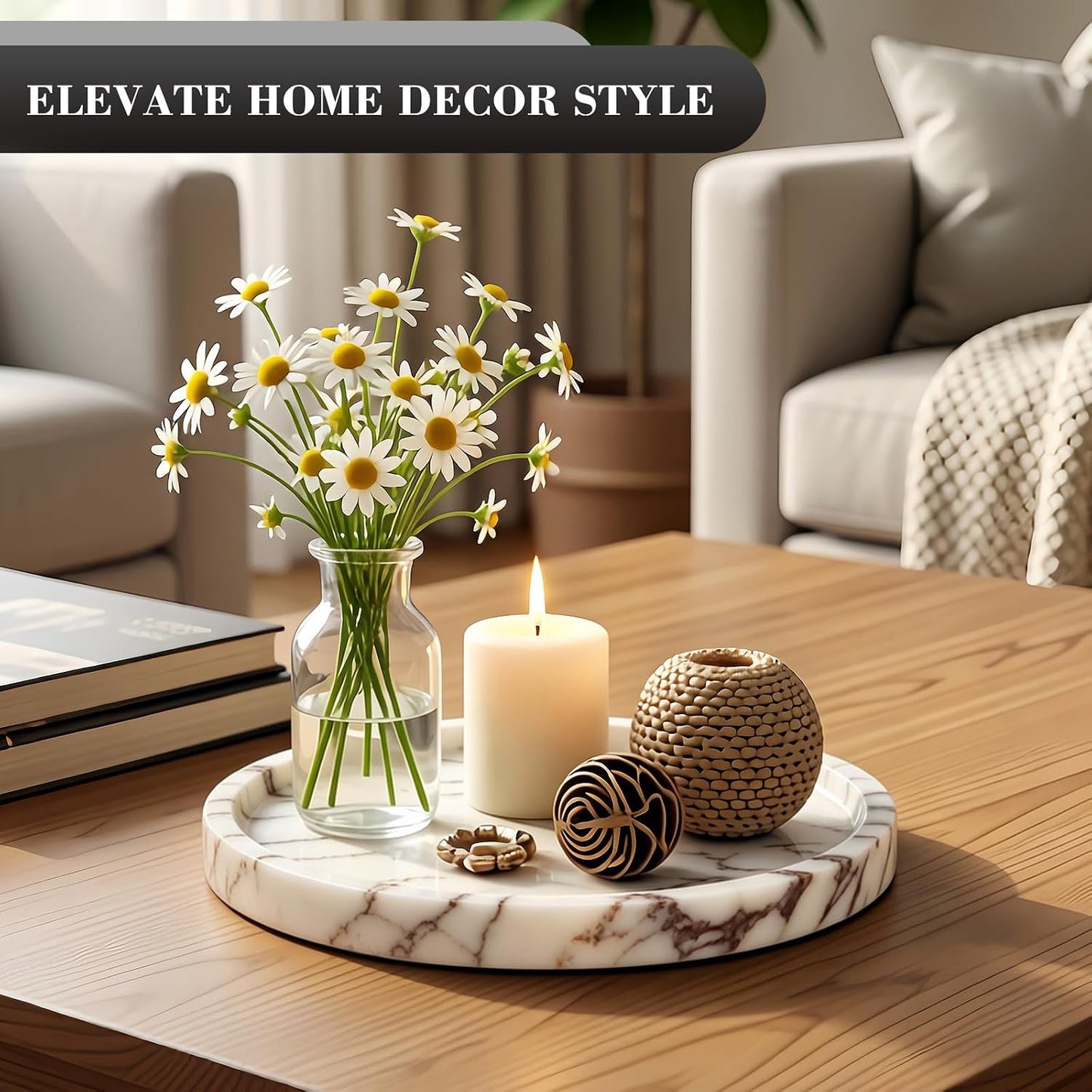 Round Marble Tray / Calacatta / Natural