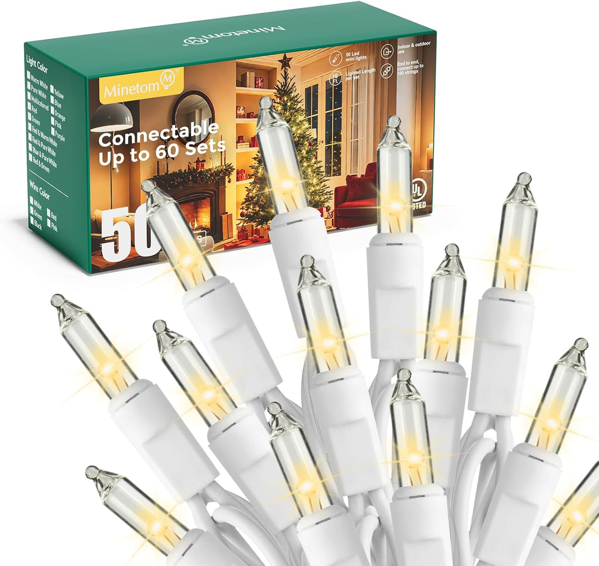 Minetom LED Clear Christmas String Lights, 50 Count 10 Feet LED Christmas Lights Bulb, Christmas Decorations Indoor, Christma Tree Lights for Indoor Outdoor Xmas Wedding Party Festival