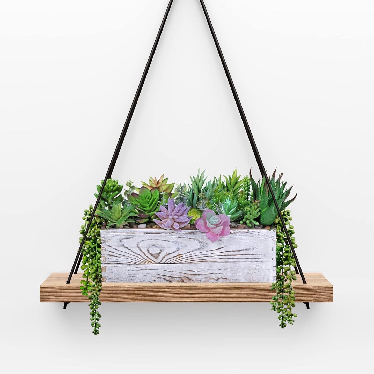 Assorted Artificial Succulents in Rectangular Wooden Pot Succulents Garden in Wood / Set of 19