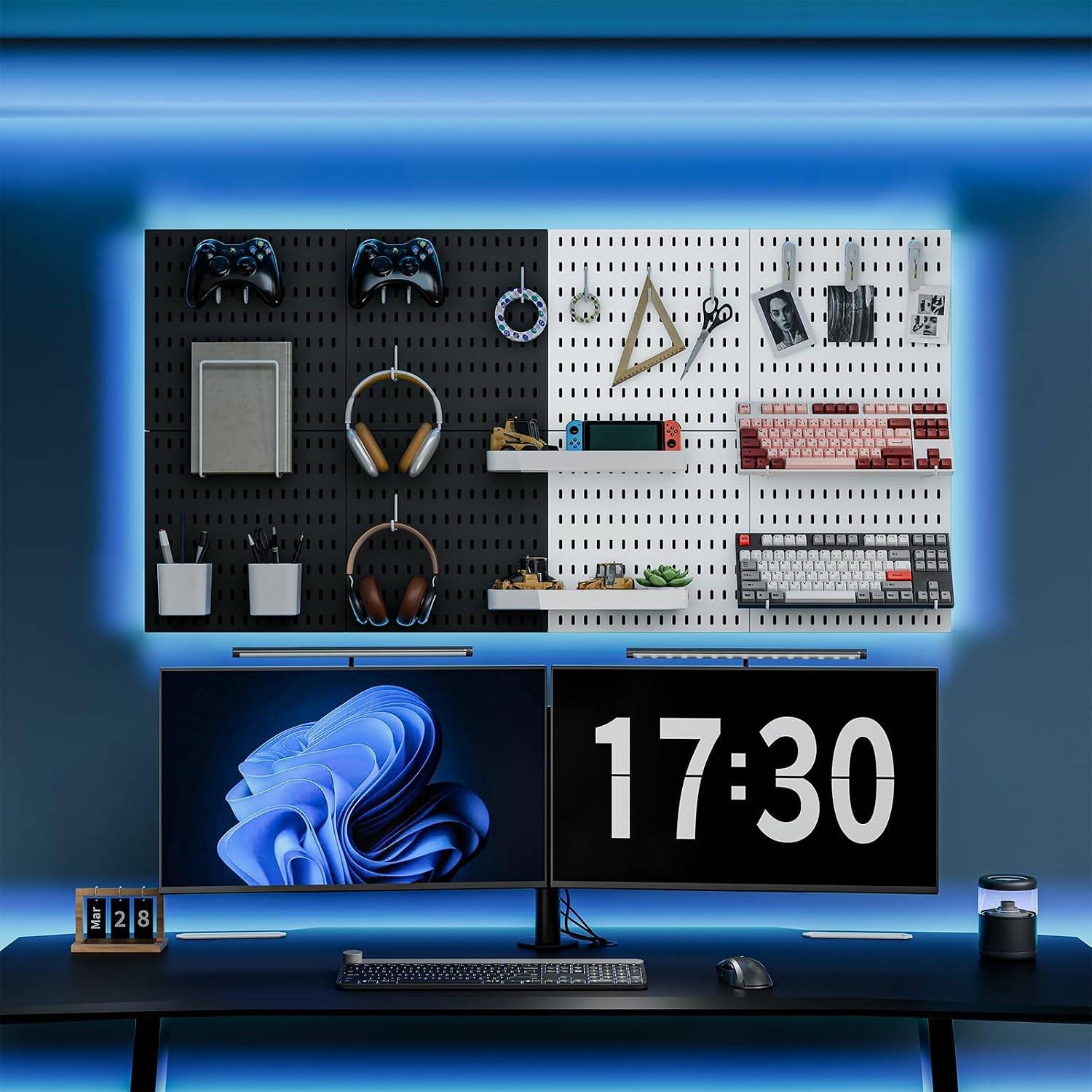 MULSAME Pegboard Combination Kit, 25.2" x 25.2" Wall Mounted Storage Set with 4 Pegboards & 20 Accessories Hanging, Peg