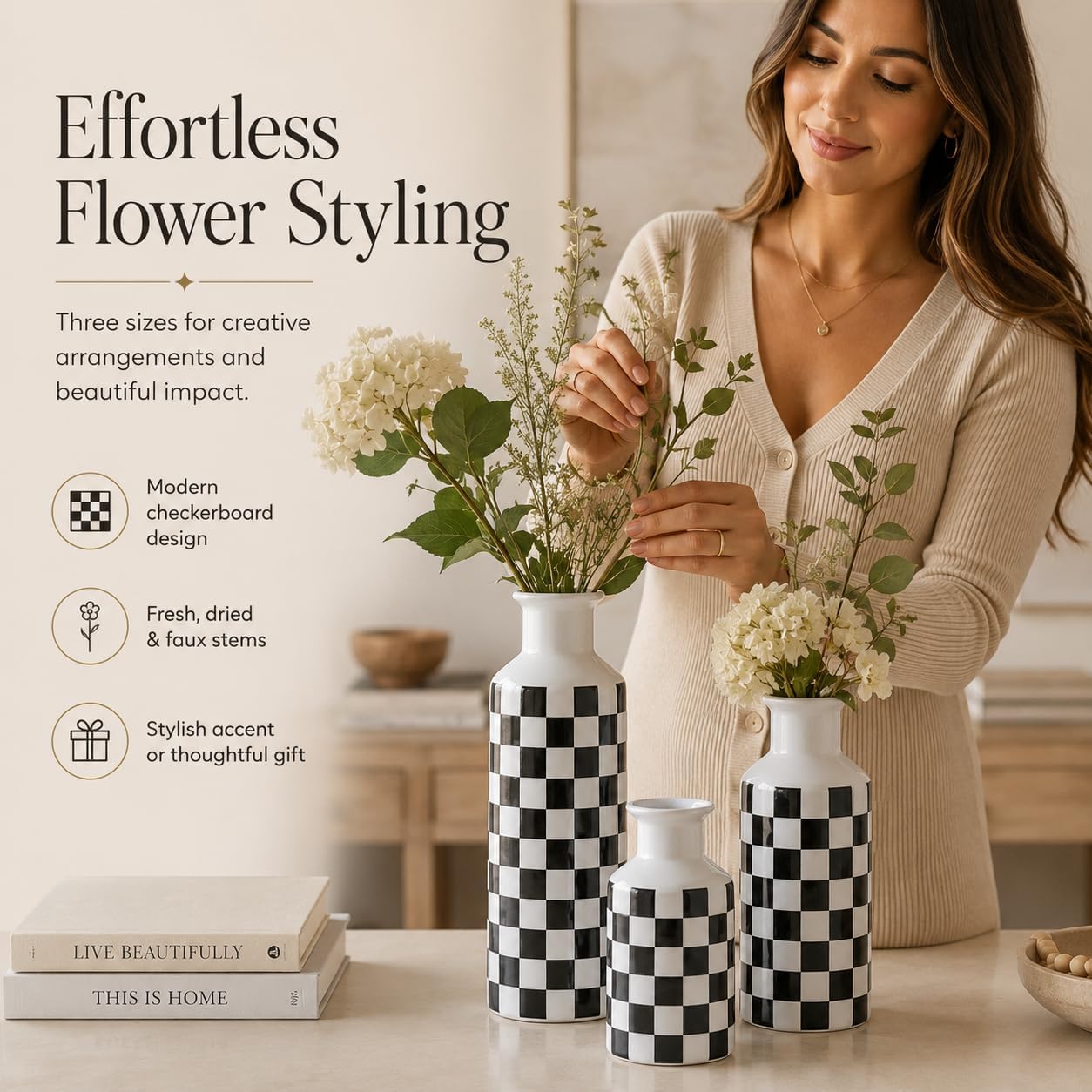 White Ceramic Vase Set 3 / Black