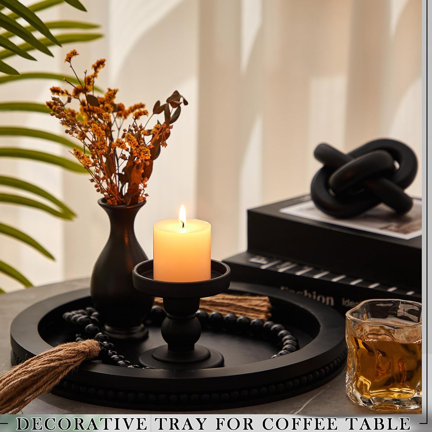 Wood Boho Knot Chain and Wood Bead Garland / Black / 12 Inch / Set of 3