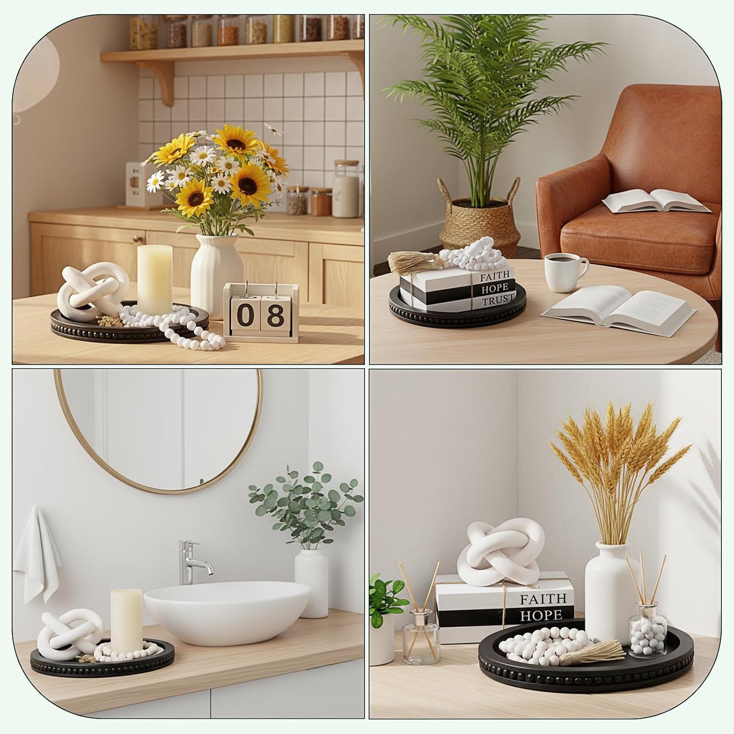 Rustic Wooden Coffee Table Tray Decoration Set / Black / Trust / Set of 6