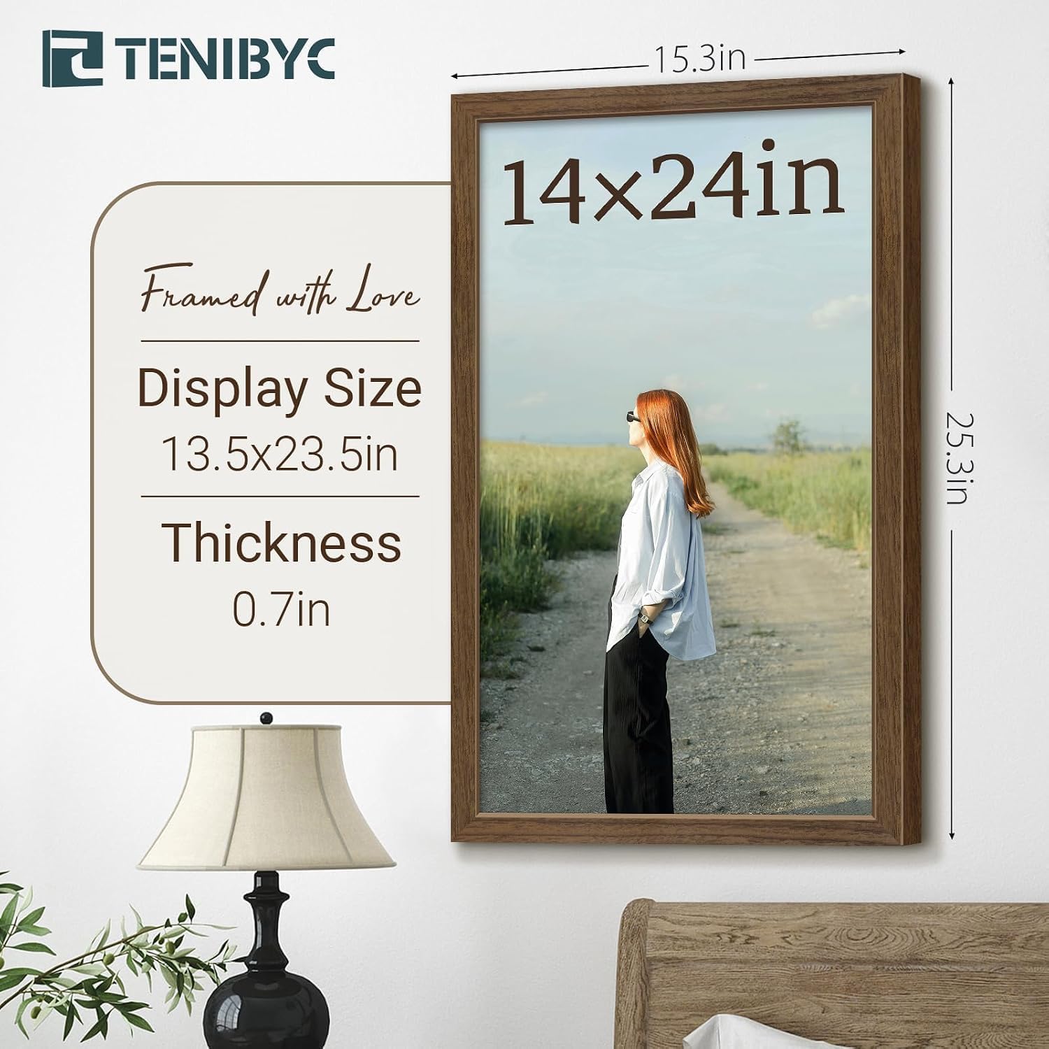 14x24 Picture Frame, Brown Wood, 3 Pack, Wall Hanging for Poster | Thick Polished Plexiglass, Panoramic Poster Frame