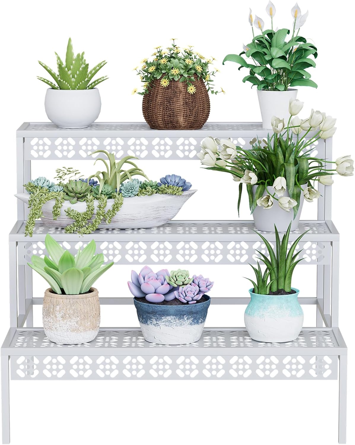 Garden 4 you 3-Tier Rectangular Metal Plant Stand, Ladder Flower Pot Rack | 3-tier stair style,Rectangular heavy-duty