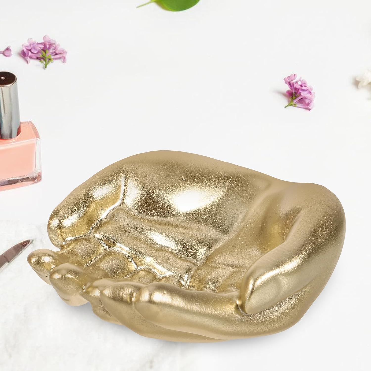 Palm Shape Jewelry Organizer Tray Resin Jewelry Storage Plate / 12 x 10.5 x 4.5 / CM / Golden