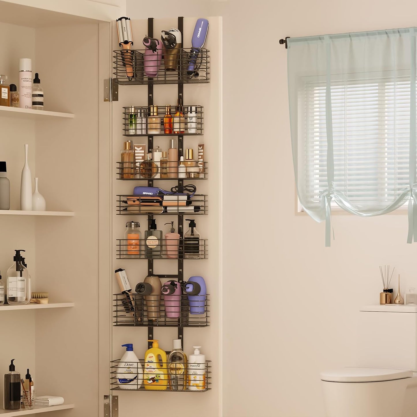 Yuyetuyo 7-Tier Over The Door Organizer, Shower Caddy Hanging &Wall Mounted Hair Tool Organizer/Hair Dryer Holder