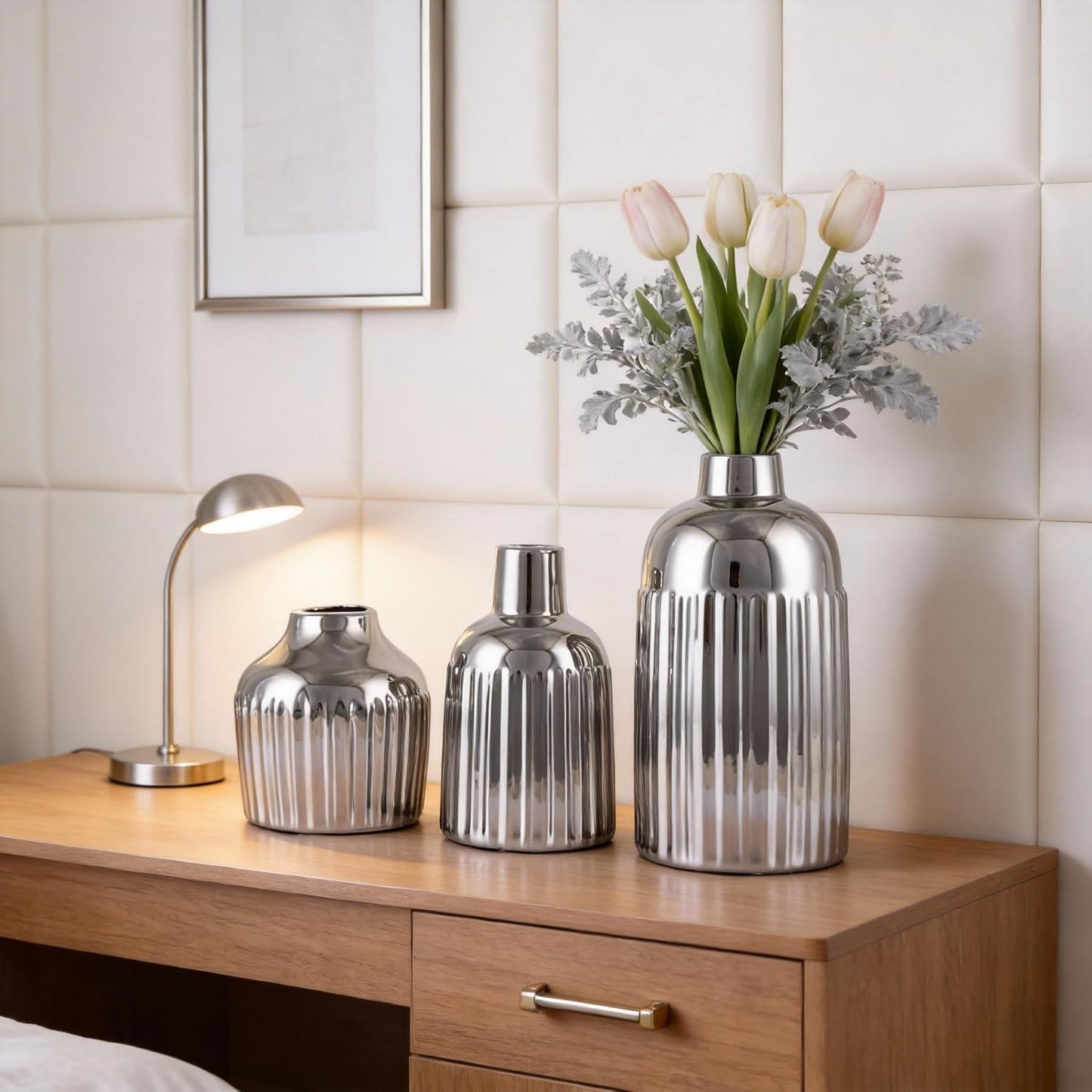 Ceramic Vase 3-Piece Set / Silver