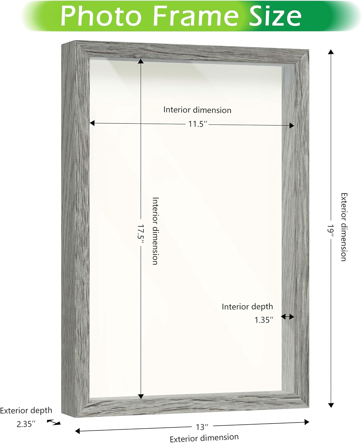 FrameWorks 12" x 18" Grey Wooden Shadow Box Frame – Soft Felt Back, Tempered Glass, and Included Elegant White Ball