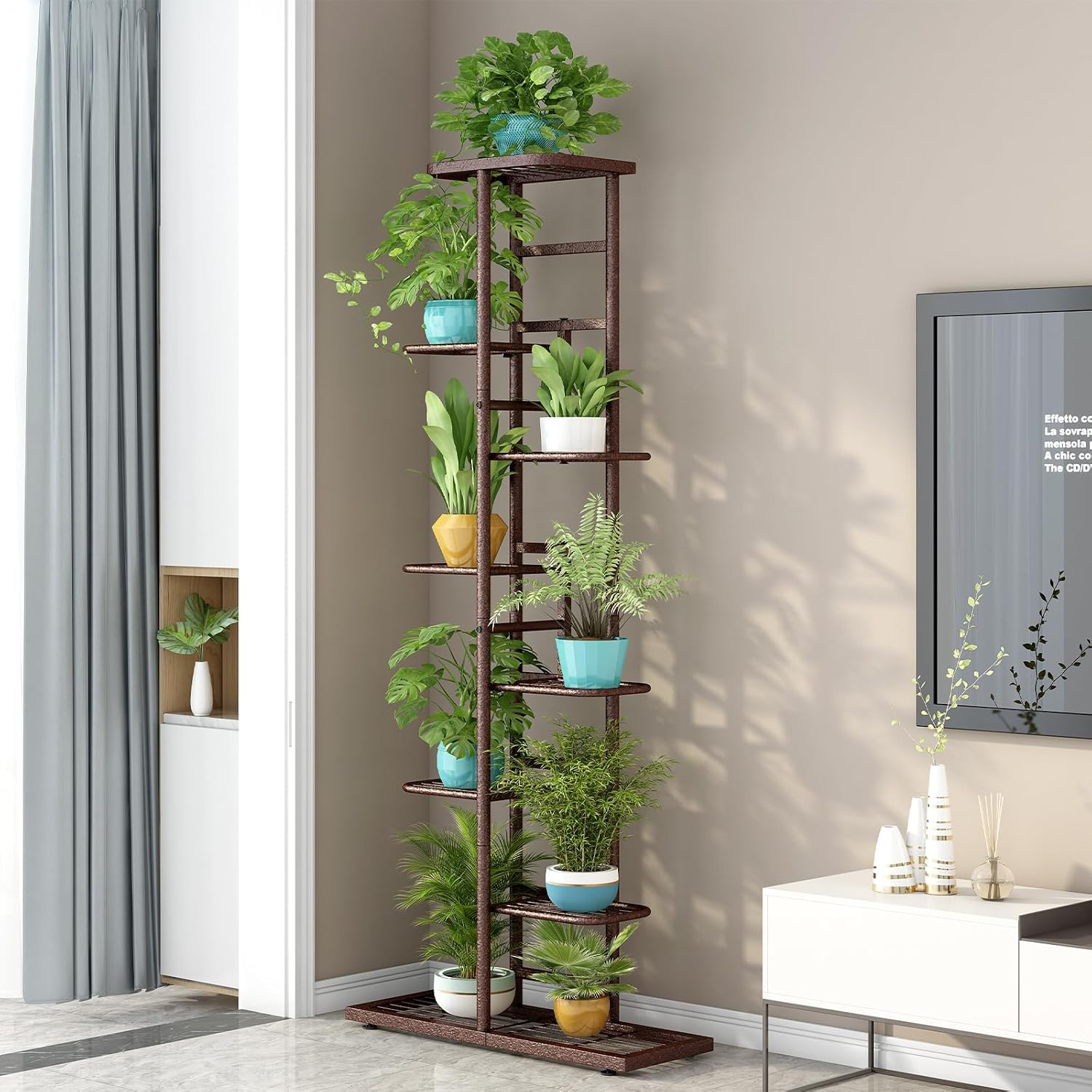 LINZINAR 8 Tier Plant Stand Indoor Outdoor Metal Flower Pot Display Shelf | Space Saving,9 Potted Multiple Flower Pot