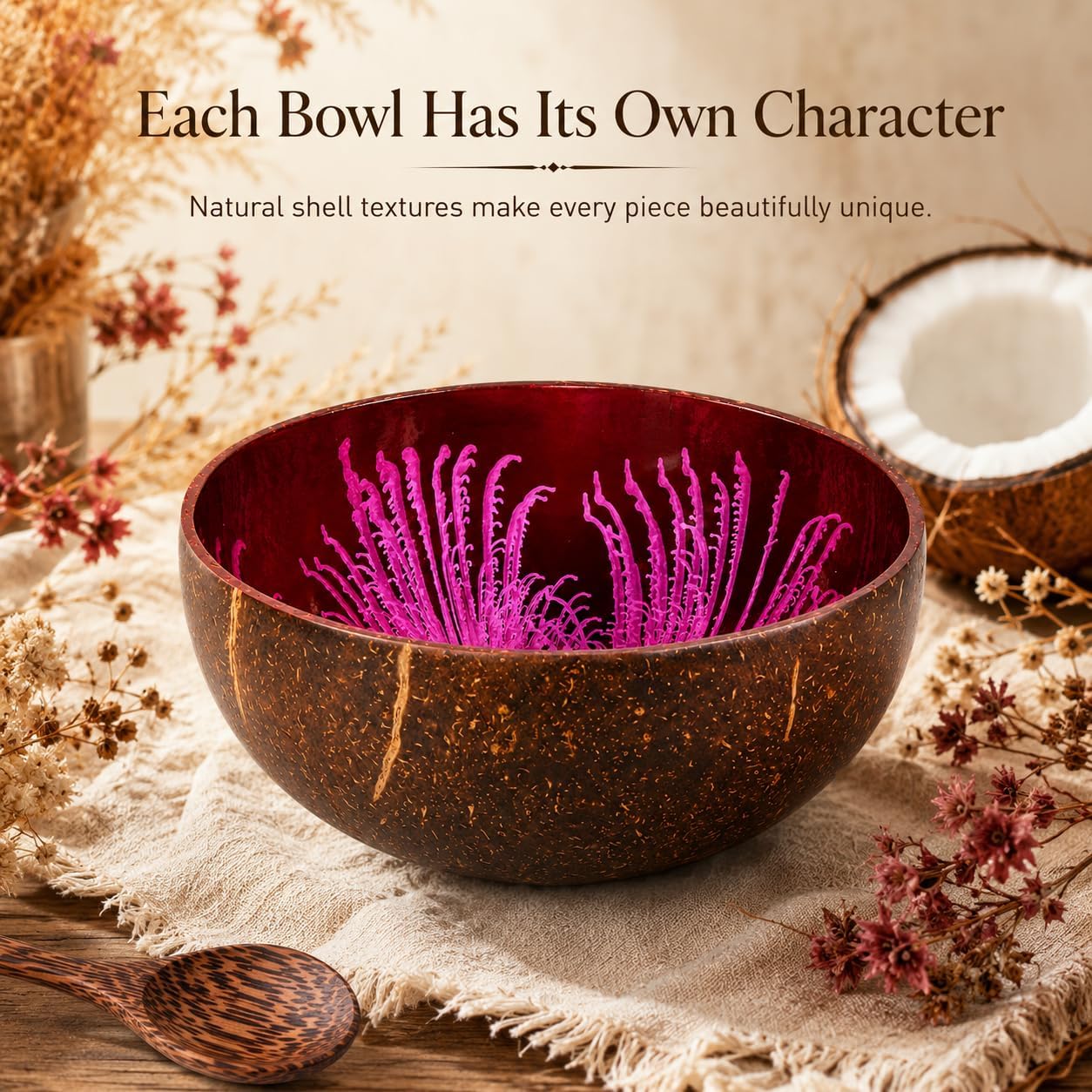 Natural Coconut Bowl Mother of Pearl Inlaid Shell Bowls Key Bowl for Entryway Table / Feather Pink