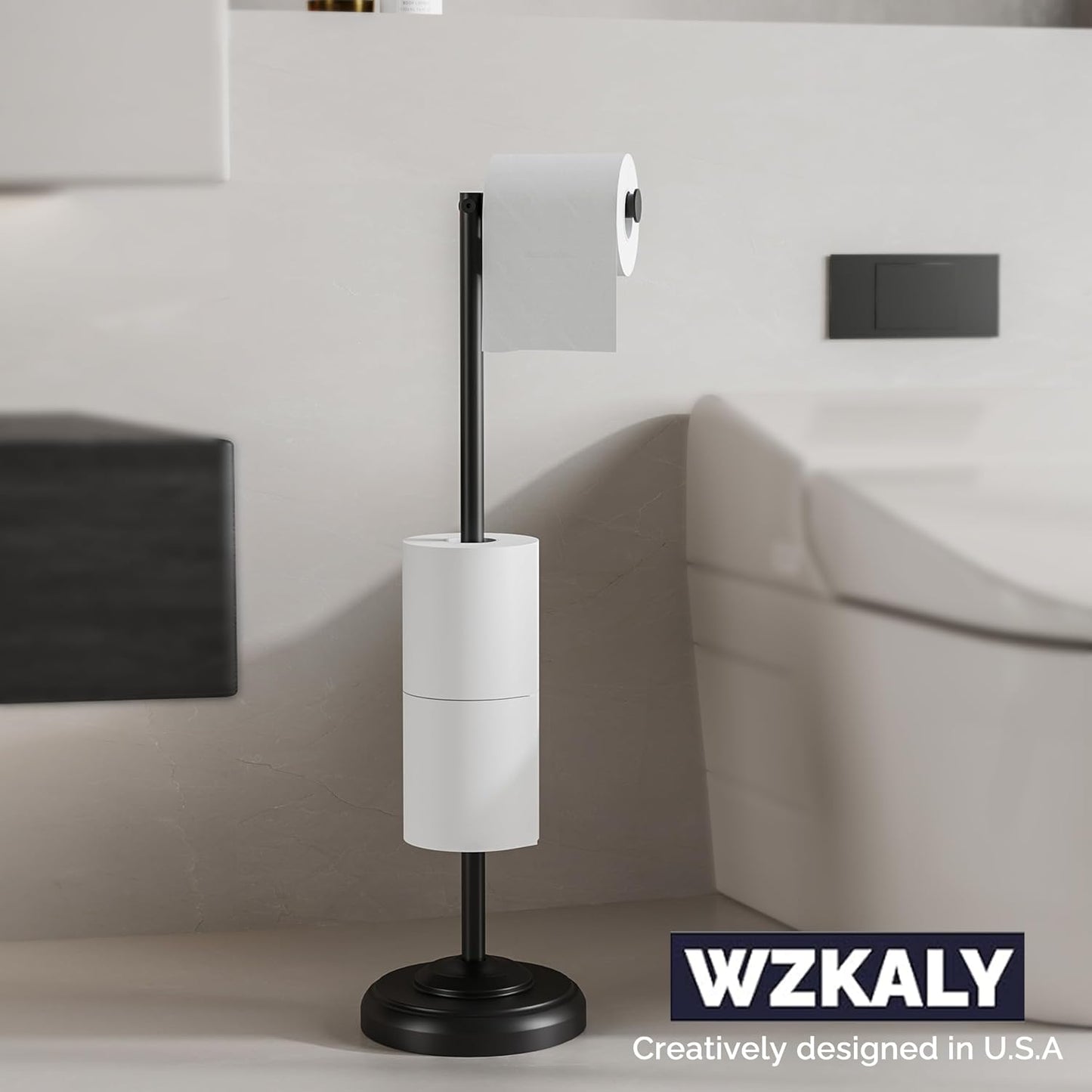 Matte Black Toilet Paper Holder Stand with Storage, 4 Extra Rolls | 304 Stainless Steel, Stable Weighted